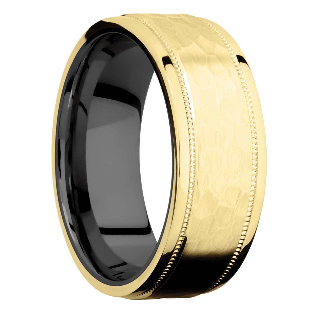 14K Yellow Gold with Hammer Polish Finish and Zirconium