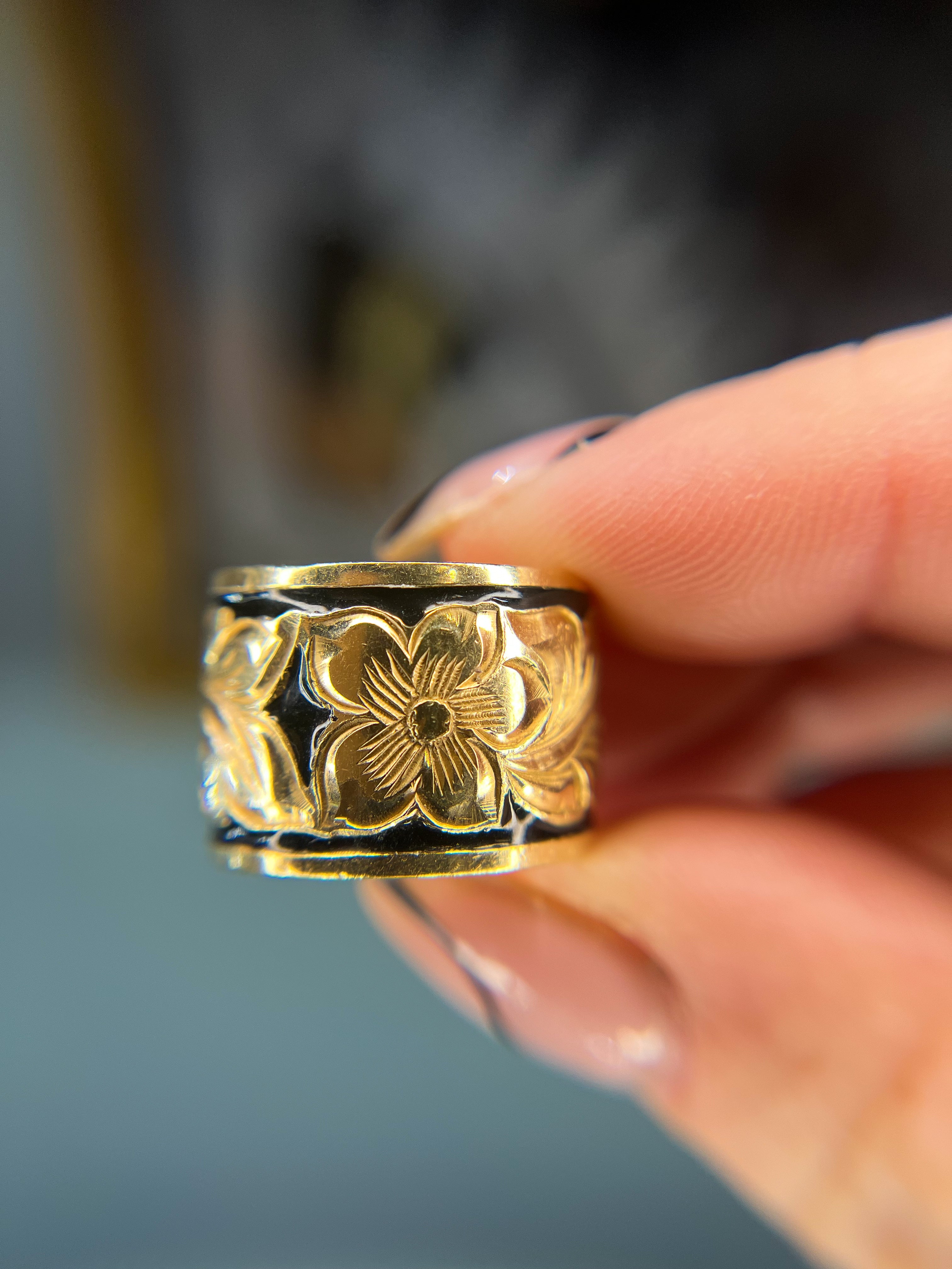 Vintage Hand-engraved and Enamel Band - Main Image