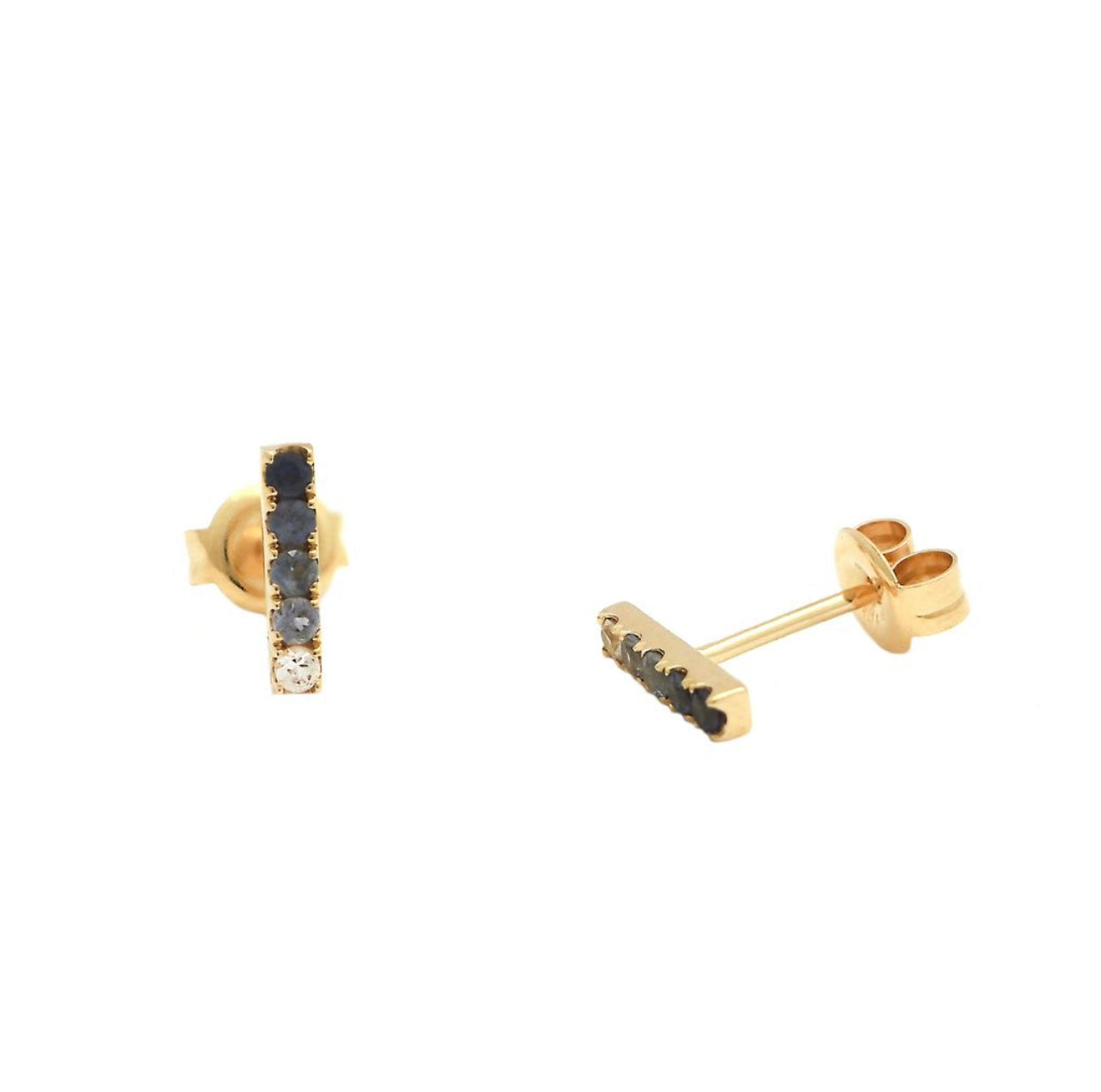 14kt Blue Sapphire Ombré Bar Earrings - Main Image