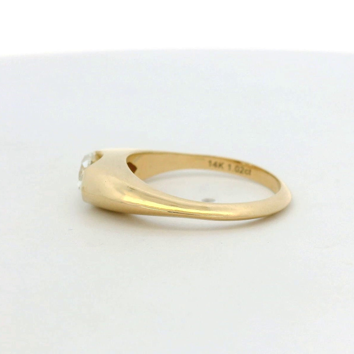 14KT yellow gold east-west half bezel set 1.02ct marquise diamond ring