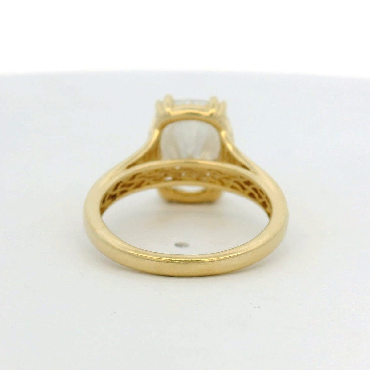 14KT yellow gold double prong detailed band 5.04ct elongated cushion LG diamond engagement ring