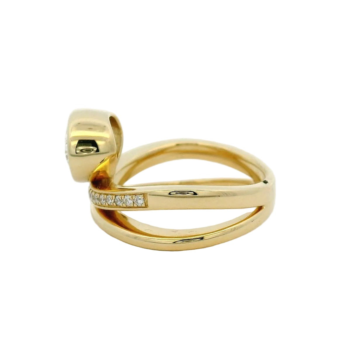 14KT yellow gold double band pave detail bezel set 2ct oval LG diamond engagement ring