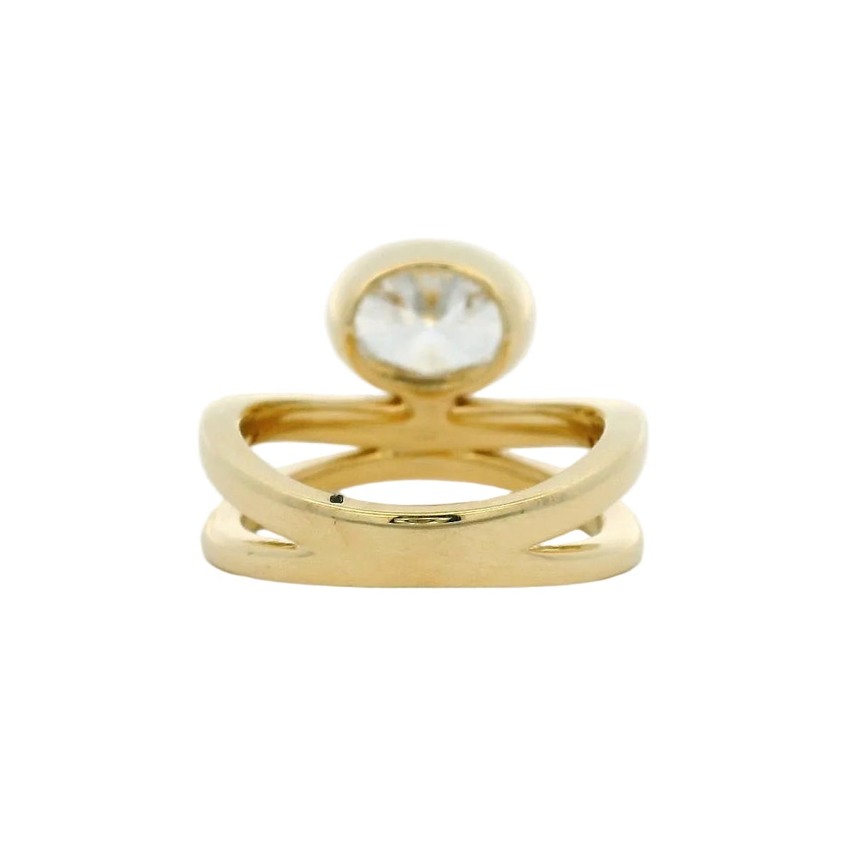 14KT yellow gold double band pave detail bezel set 2ct oval LG diamond engagement ring