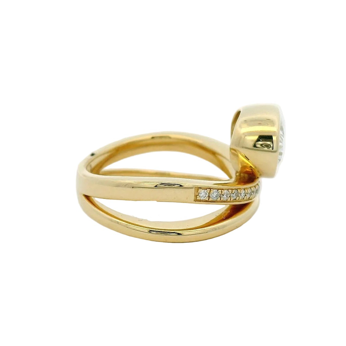 14KT yellow gold double band pave detail bezel set 2ct oval LG diamond engagement ring