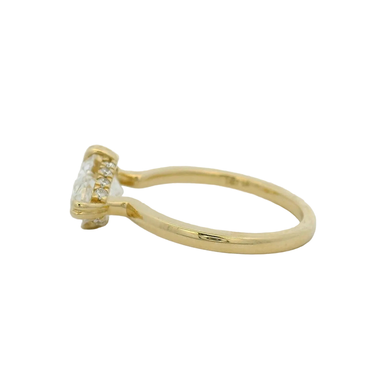 14KT yellow gold east-west hidden halo marquise 3.04ct LG diamond engagement ring