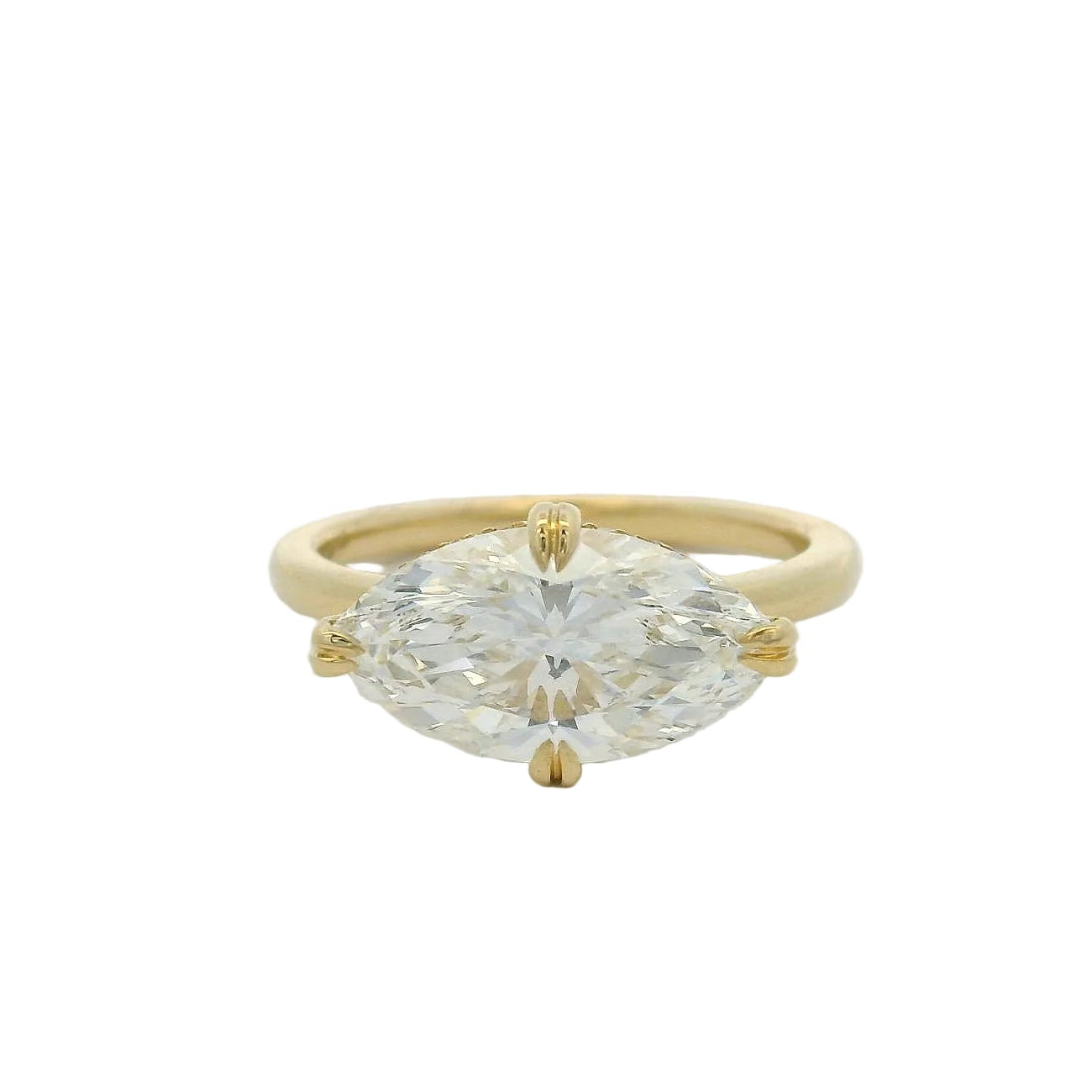 14KT yellow gold east-west hidden halo marquise 3.04ct LG diamond engagement ring