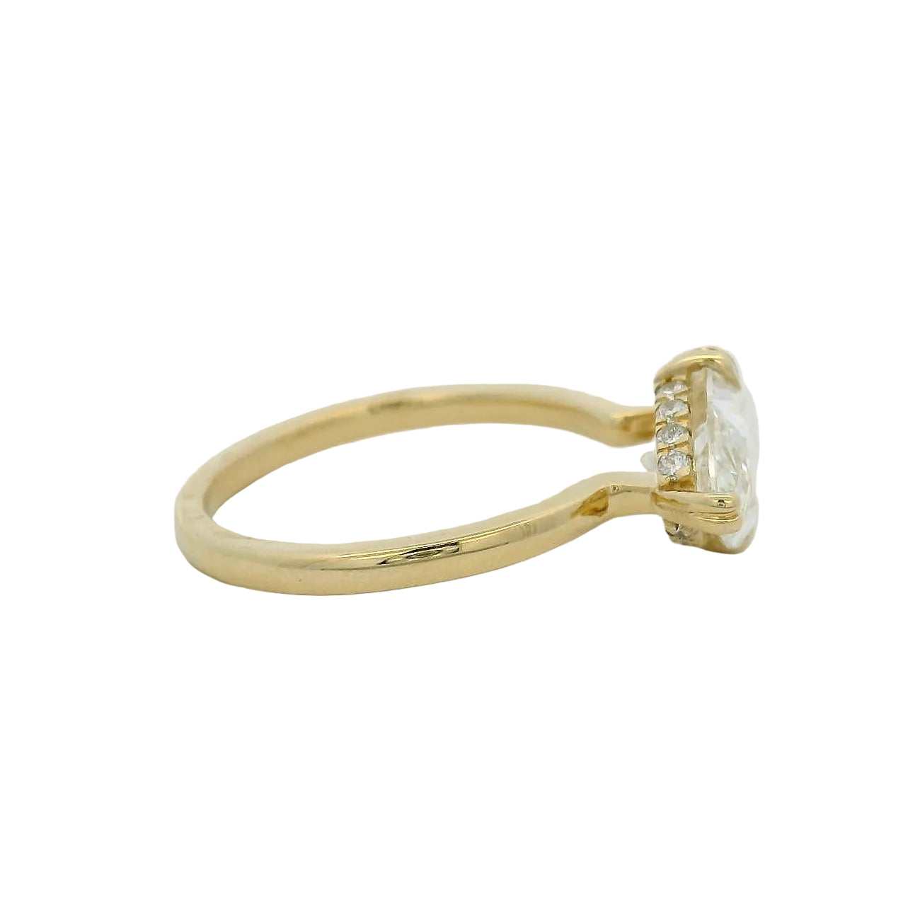 14KT yellow gold east-west hidden halo marquise 3.04ct LG diamond engagement ring