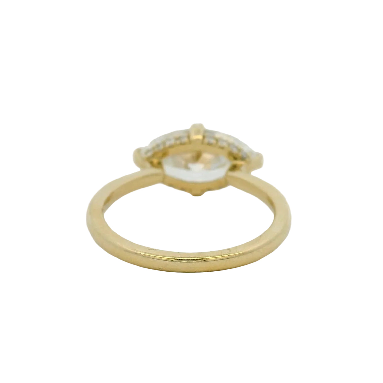14KT yellow gold east-west hidden halo marquise 3.04ct LG diamond engagement ring