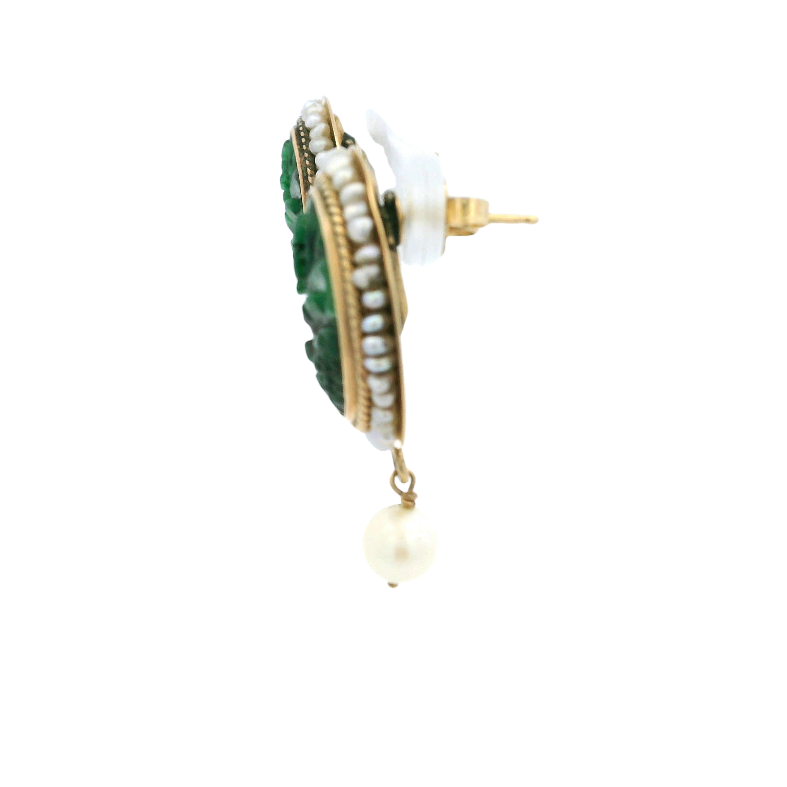 14k Vintage Jade & Pearl Earrings