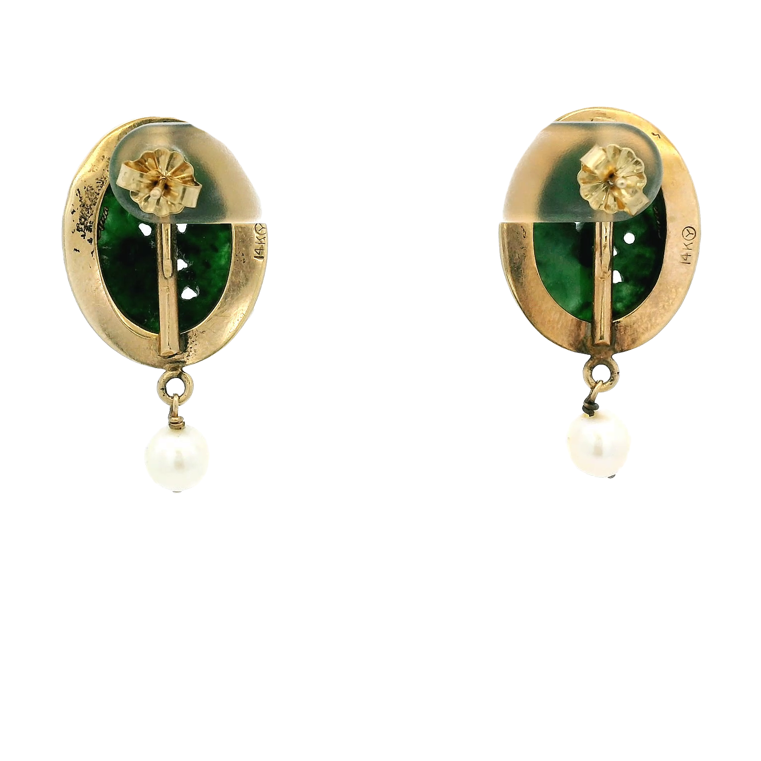 14k Vintage Jade & Pearl Earrings