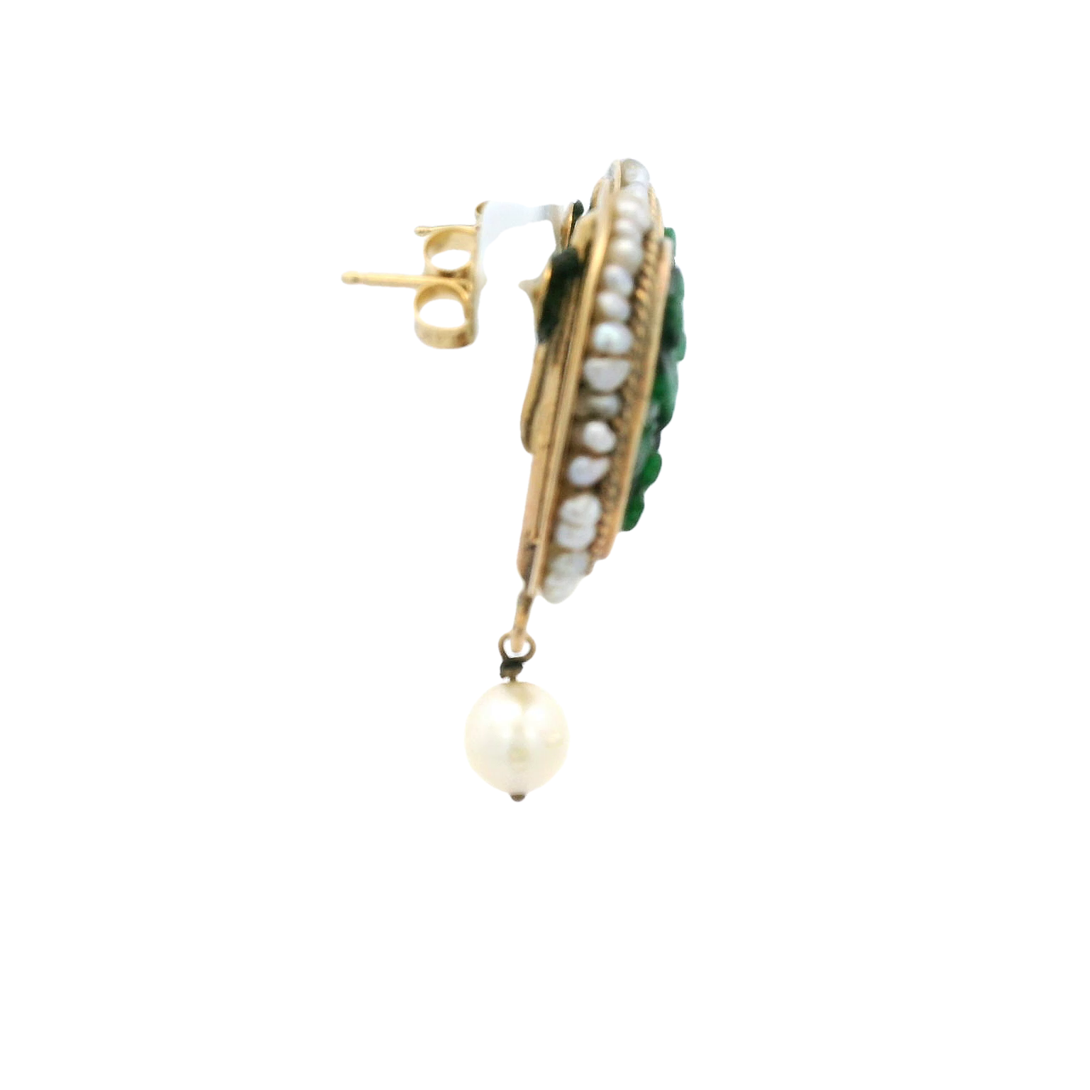 14k Vintage Jade & Pearl Earrings