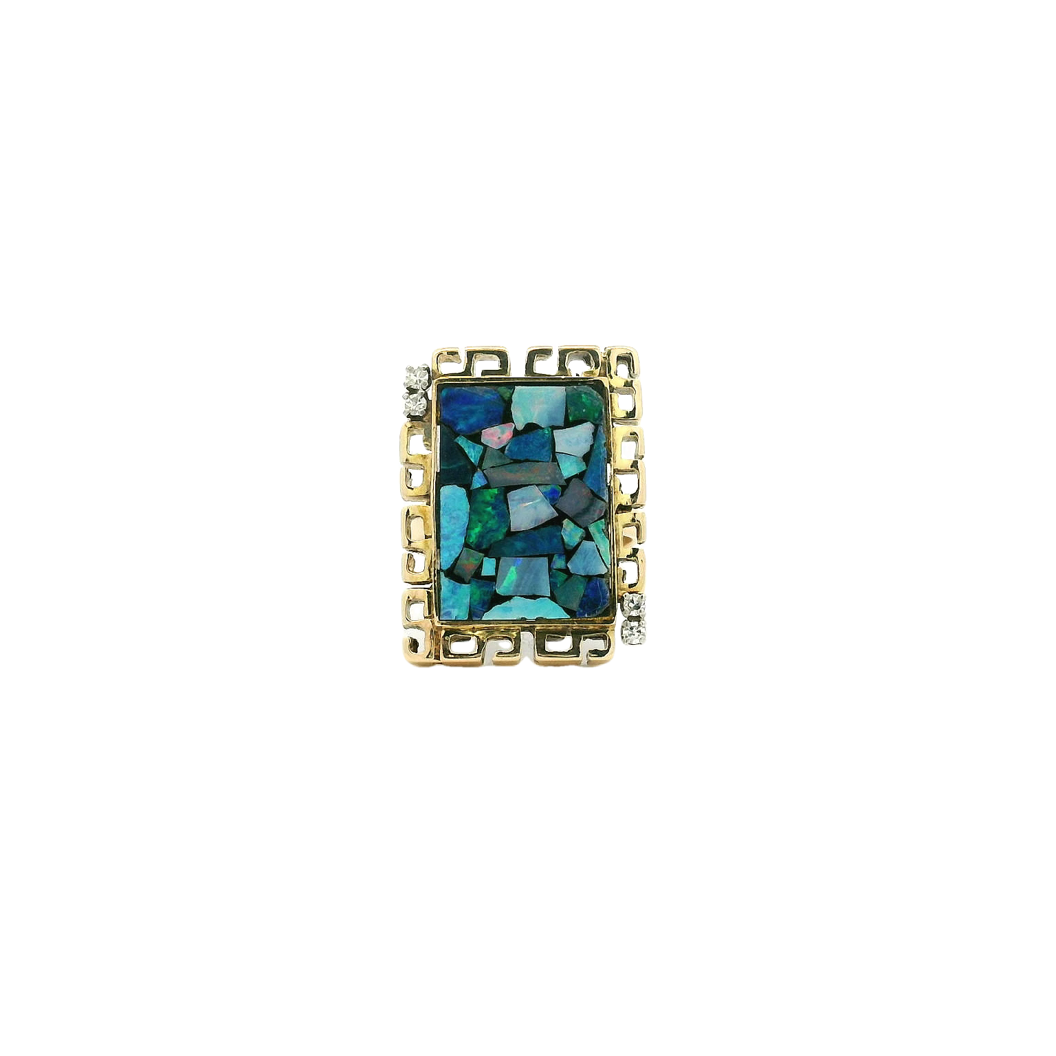 Vintage 14k Diamond and Opal Mosaic Ring