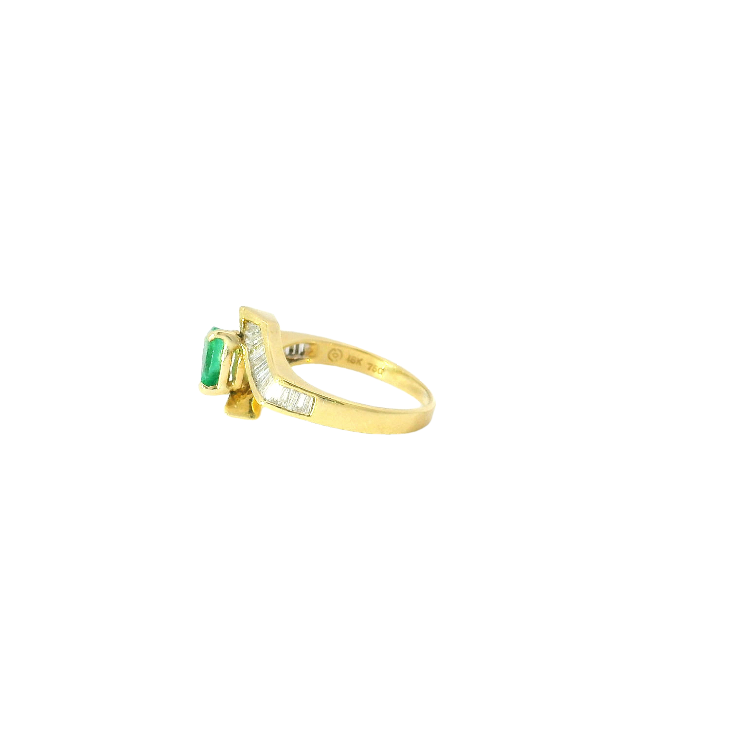 Vintage 18kyg Geometric Emerald & Diamond Ring