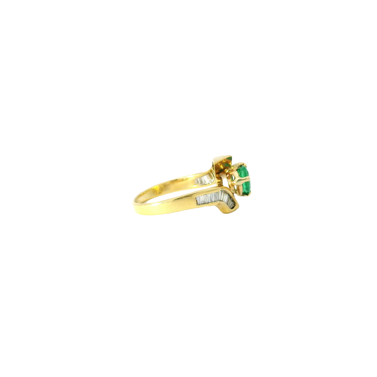 Vintage 18kyg Geometric Emerald & Diamond Ring