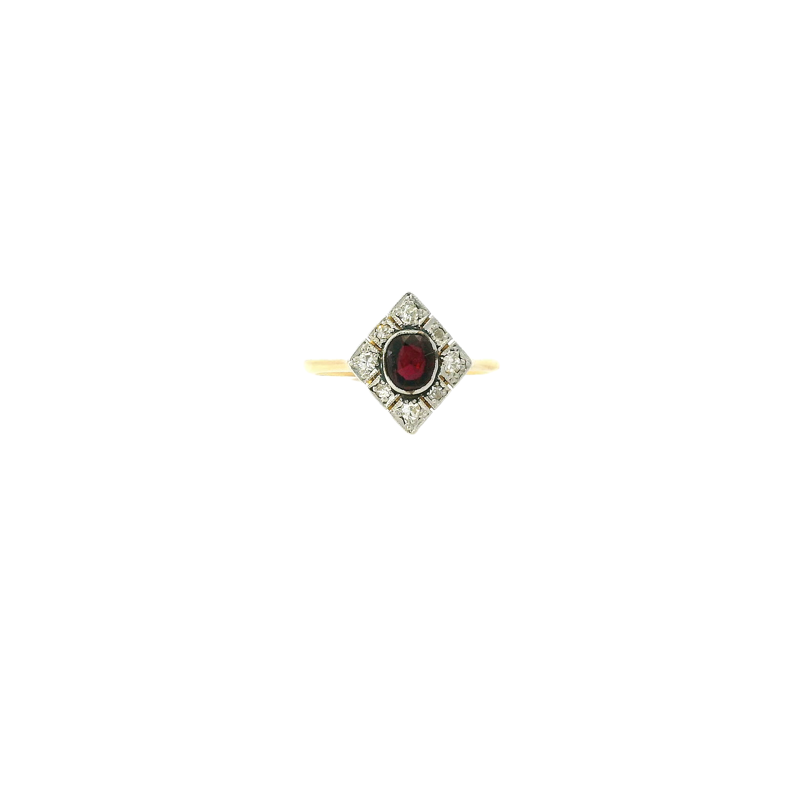 Vintage 18KYG & Plat Diamond and Synthetic Ruby Ring