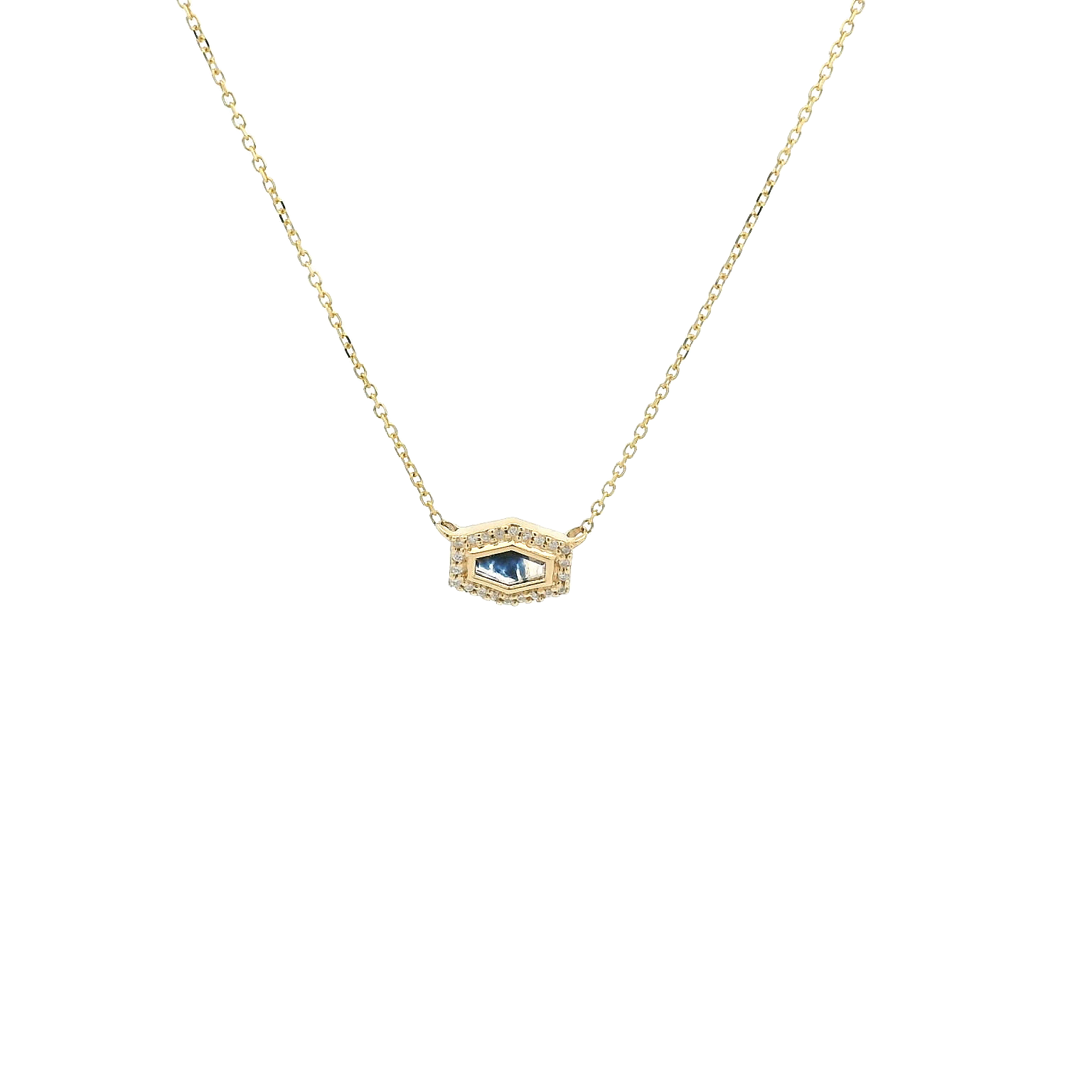 14KYG Fantasy Cut Sapphire & Diamond Necklace
