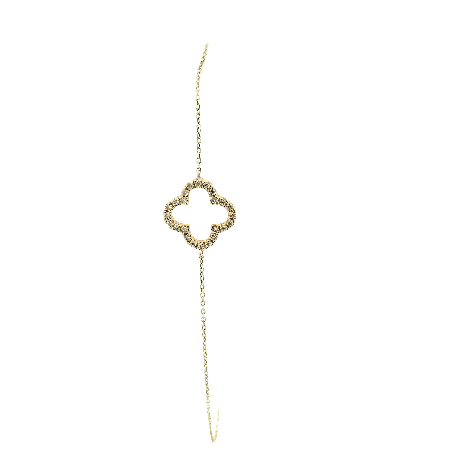 14KYG Cable Link Diamond Clover Bracelet