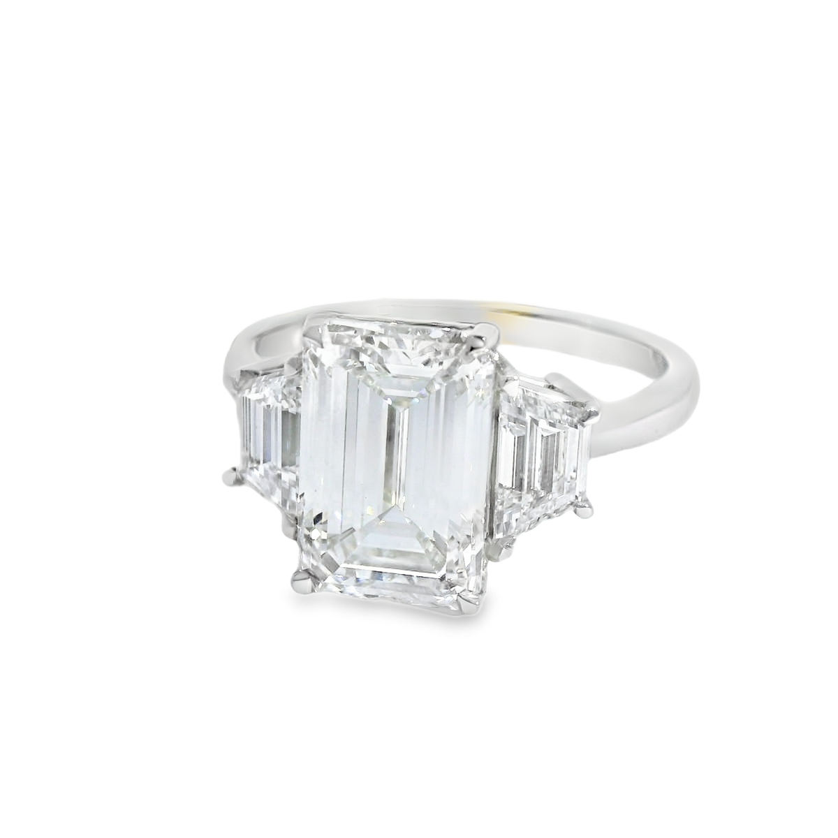 Emerald-Cut Three-Stone Diamond Ring in White Gold