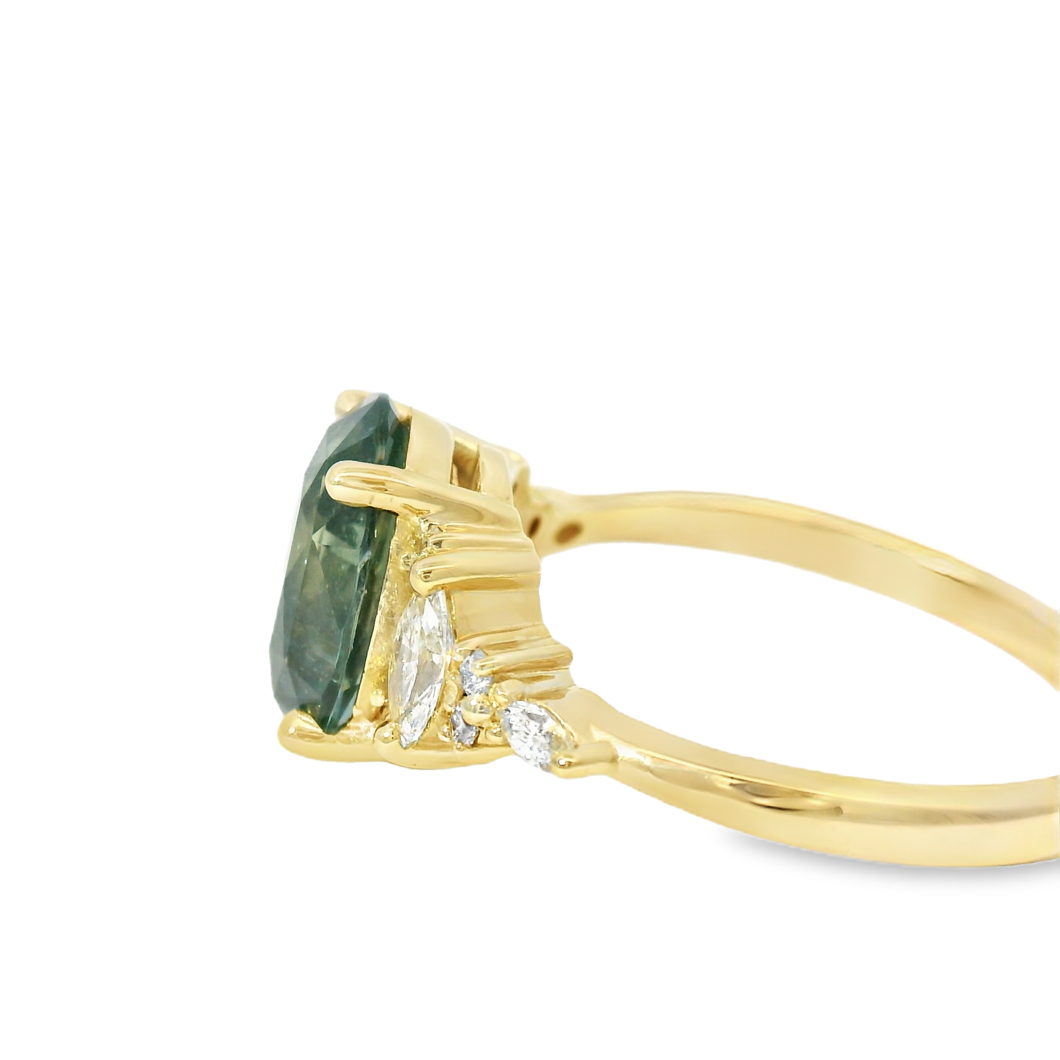 Yellow Gold Multistone Ring with Emerald Green Sapphire