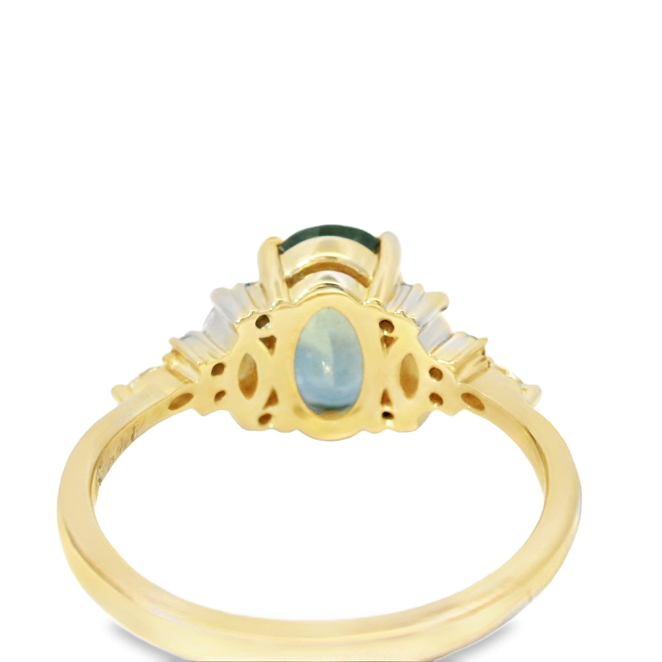 Yellow Gold Multistone Ring with Emerald Green Sapphire