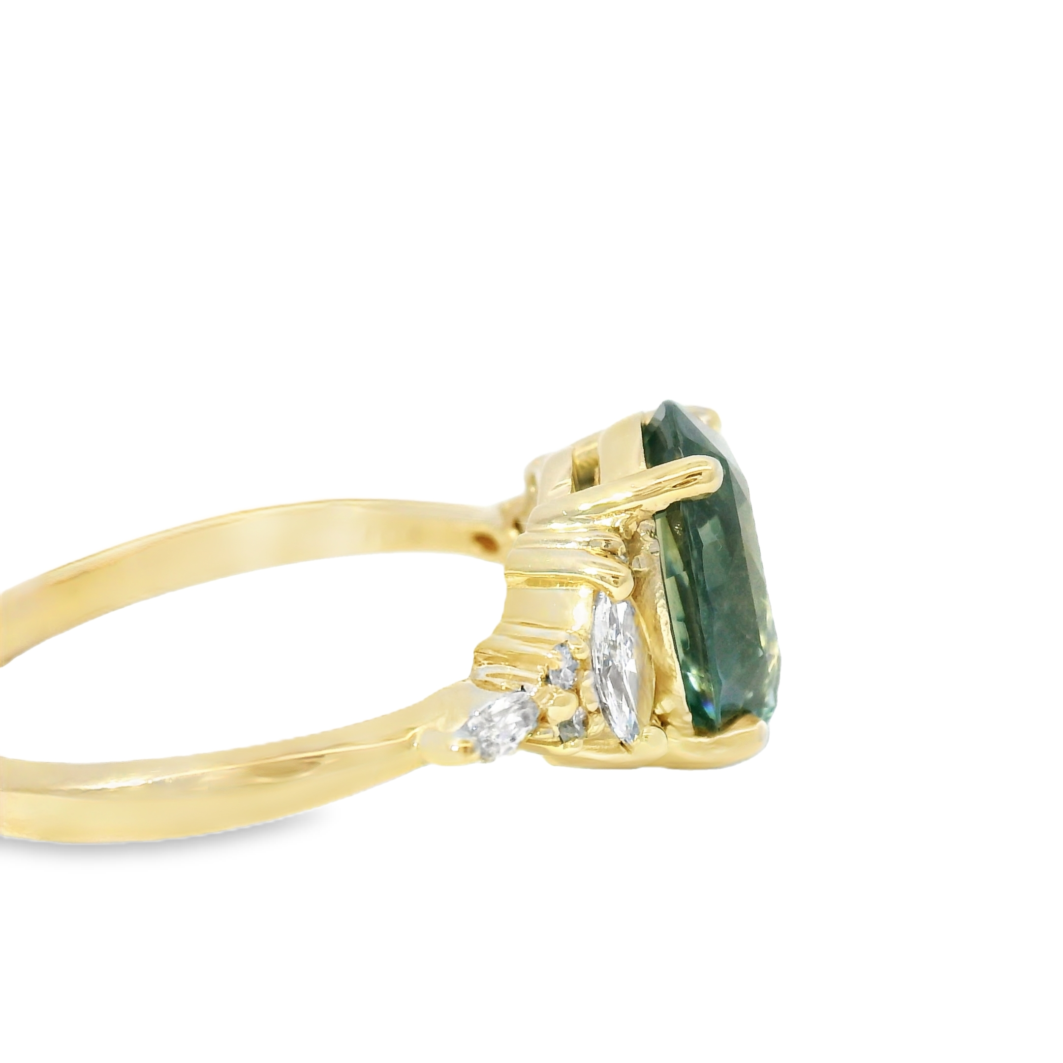 Yellow Gold Multistone Ring with Emerald Green Sapphire