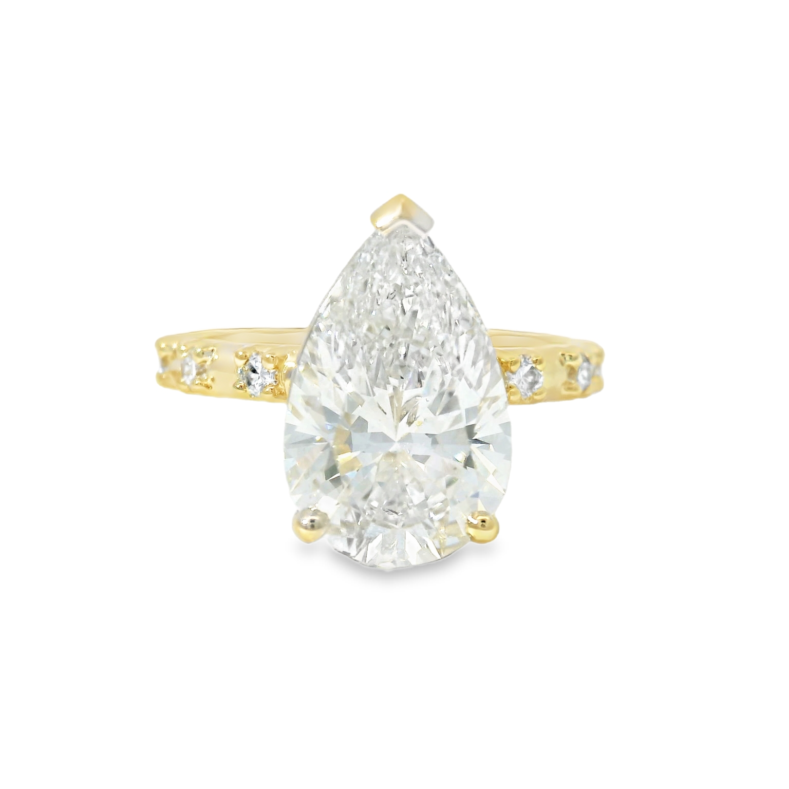 Yellow Gold Multistone Ring with Pear Cut Diamond