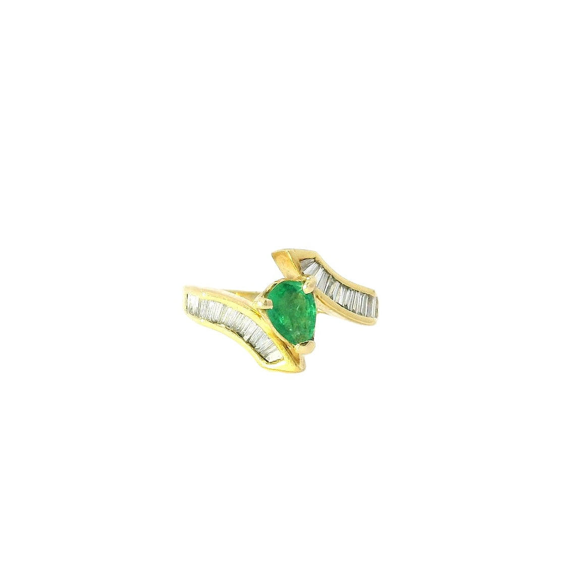 Vintage 18kyg Geometric Emerald & Diamond Ring