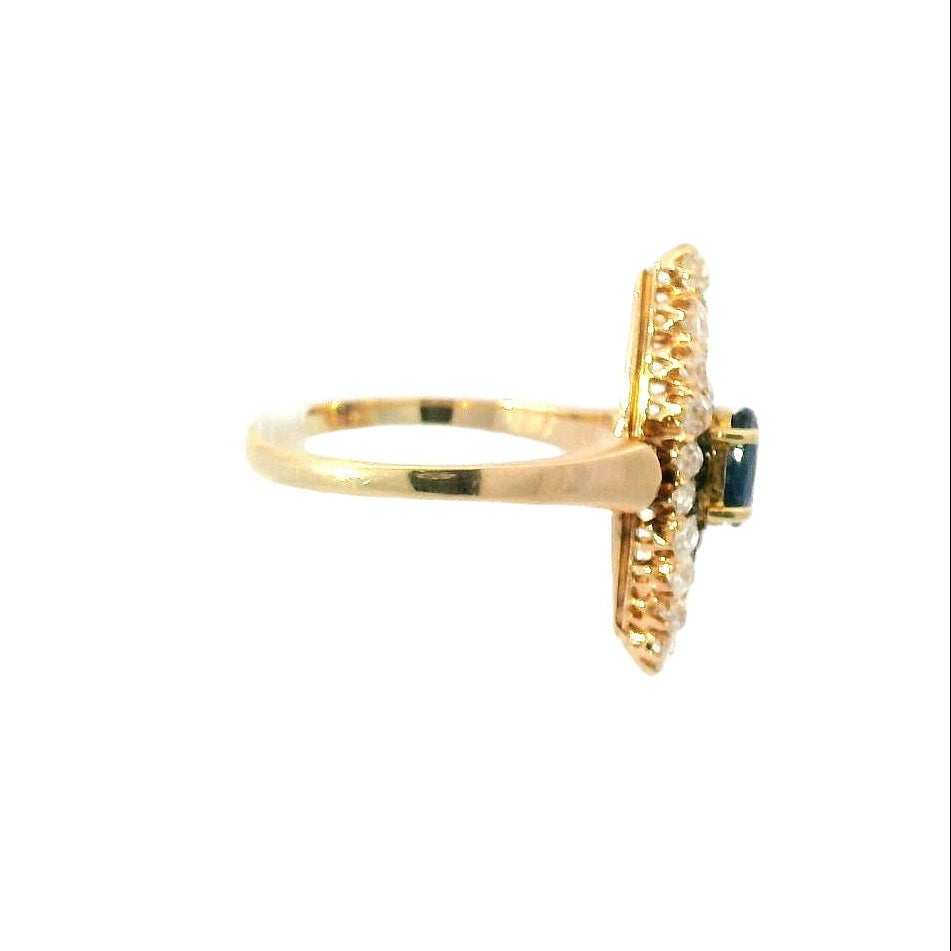 Vintage 18KRG Navette Sapphire and Diamond Ring