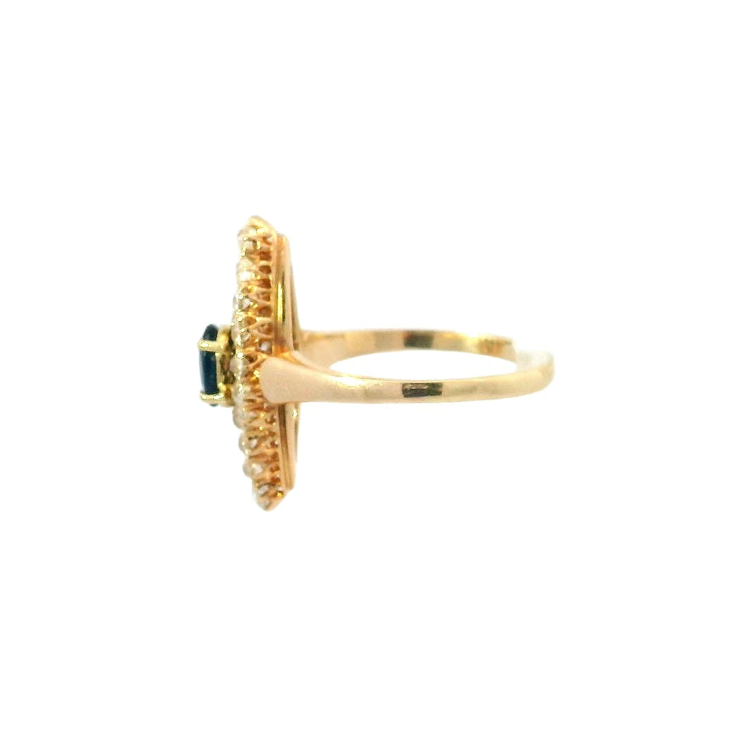 Vintage 18KRG Navette Sapphire and Diamond Ring