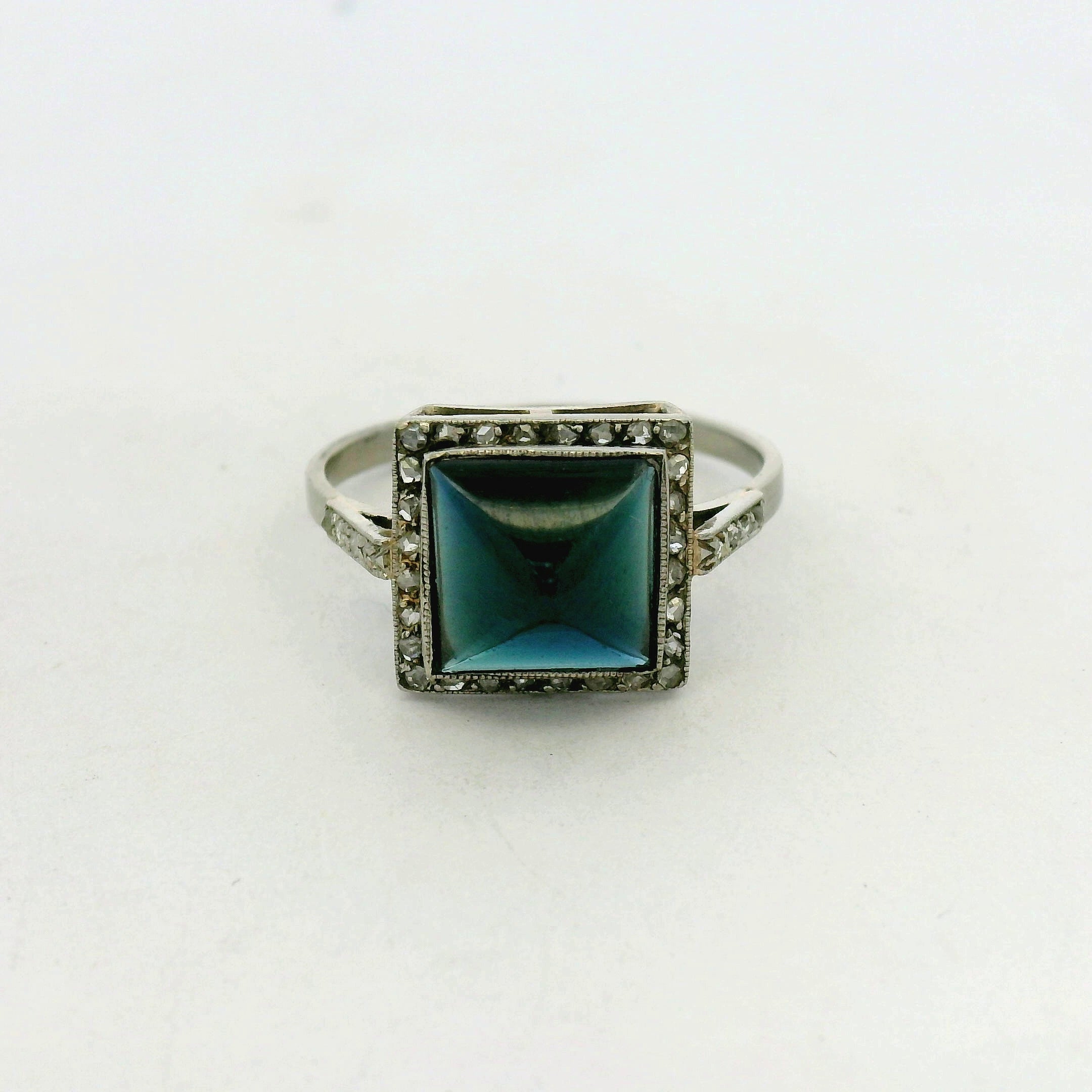Vintage Sugarloaf Halo Cocktail Ring in White Gold