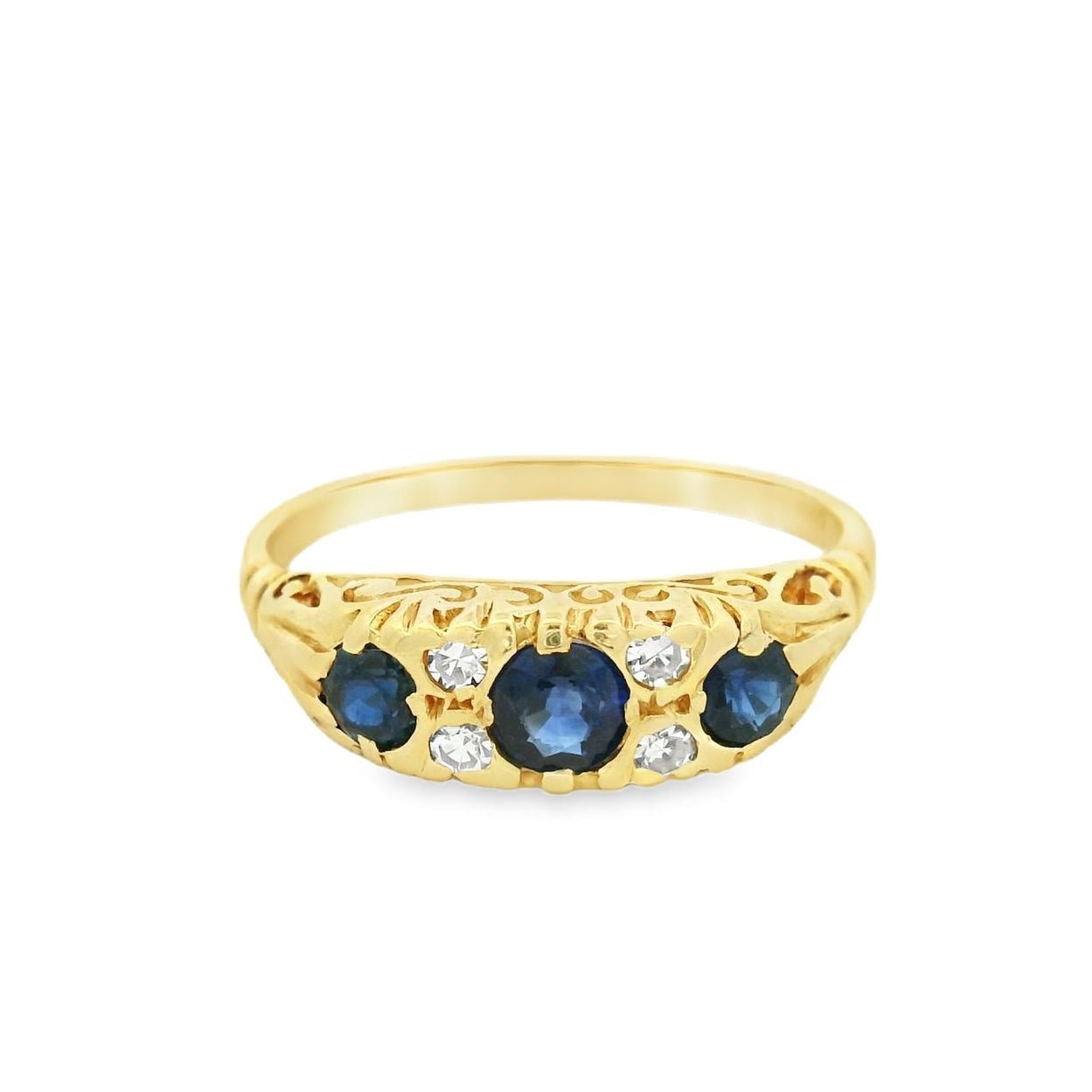 18K Yellow Gold Diamond and Sapphire Ring