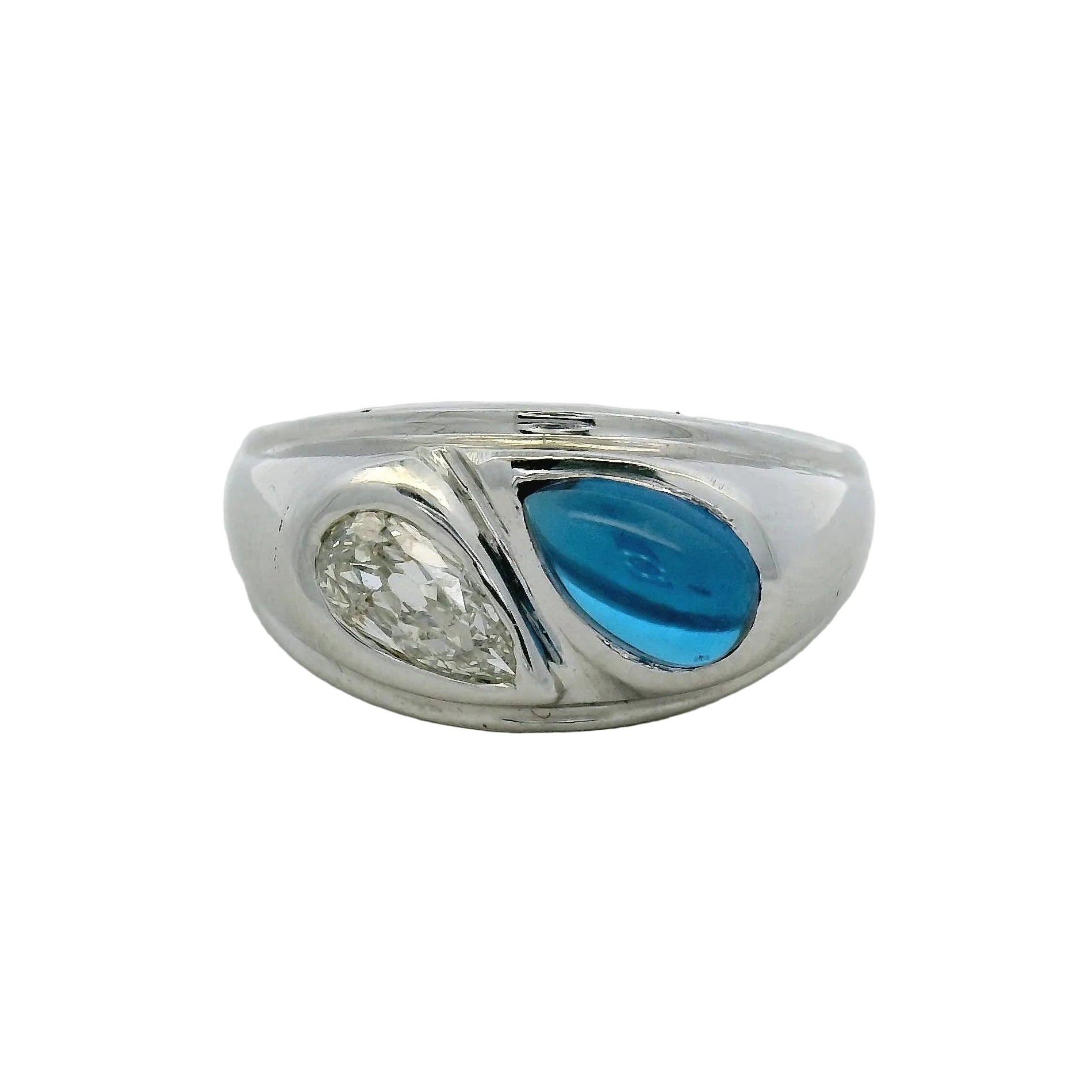 White Gold Sapphire Pear Cabochon Dome Ring