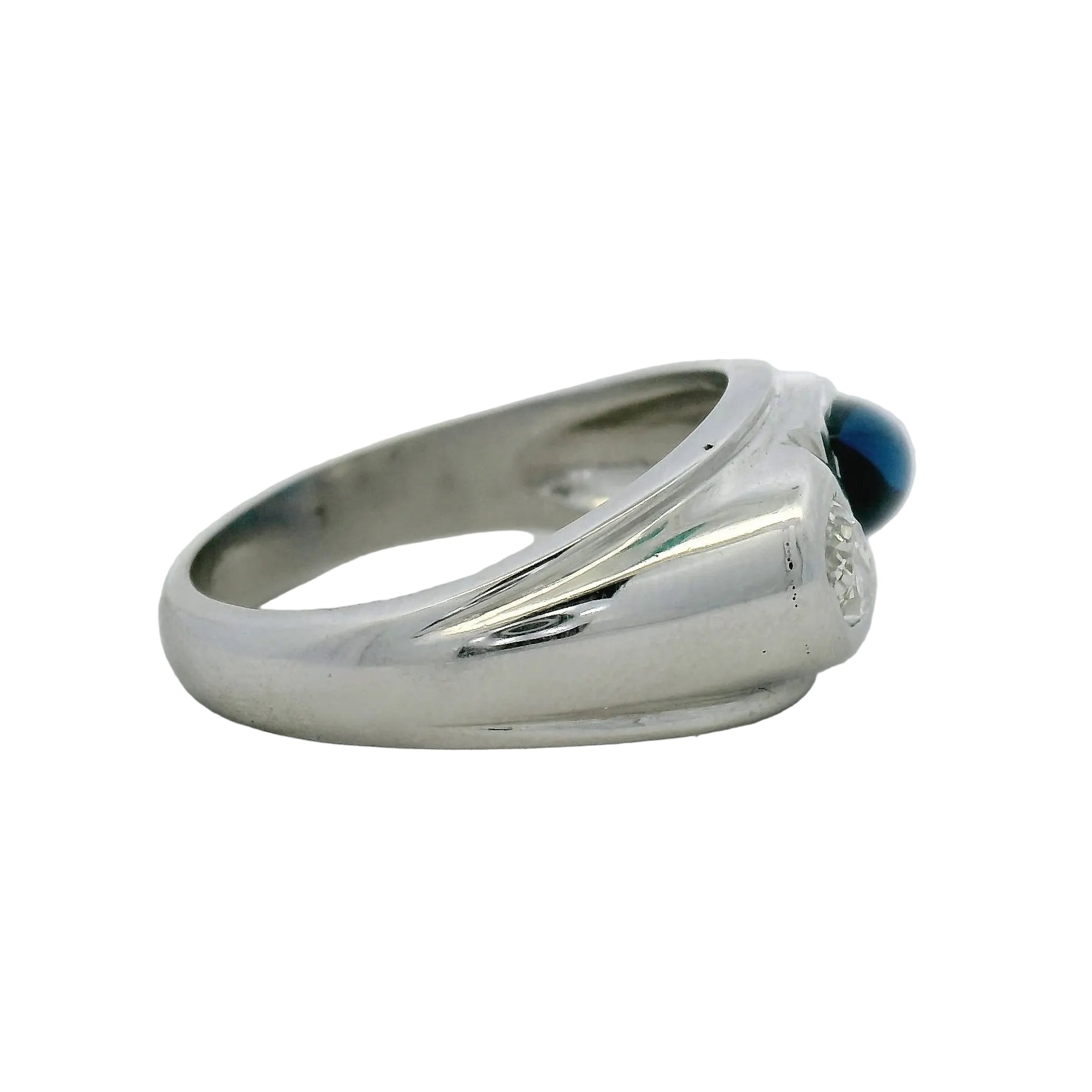 White Gold Sapphire Pear Cabochon Dome Ring