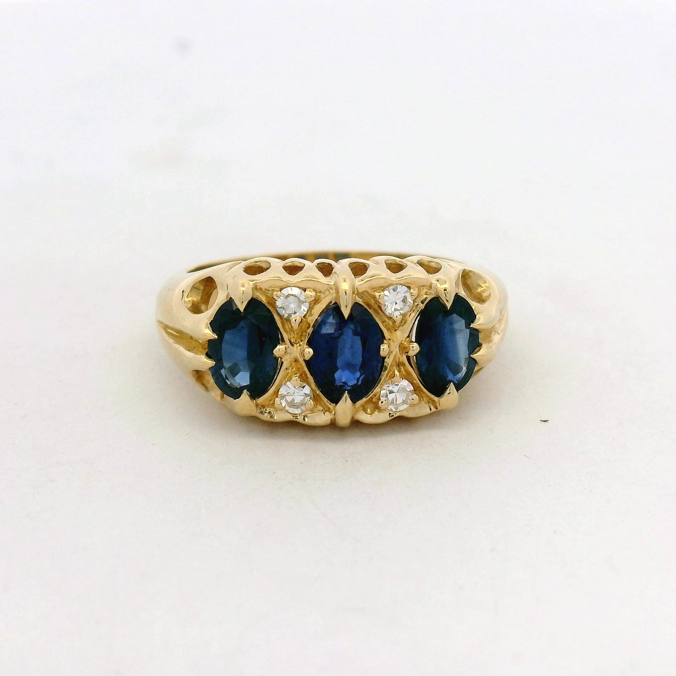 Yellow Gold Royal Blue Sapphire Multi-Stone Ring