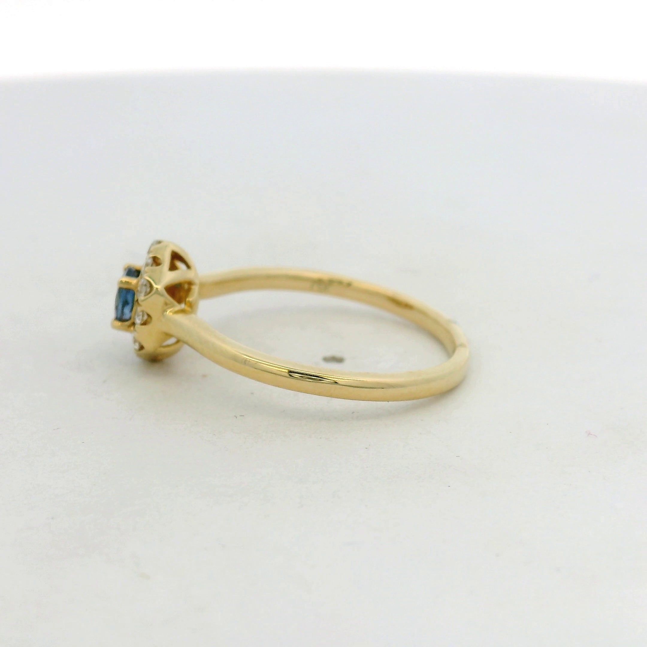 Yellow Gold Royal Blue Sapphire Hexagonal Halo Ring