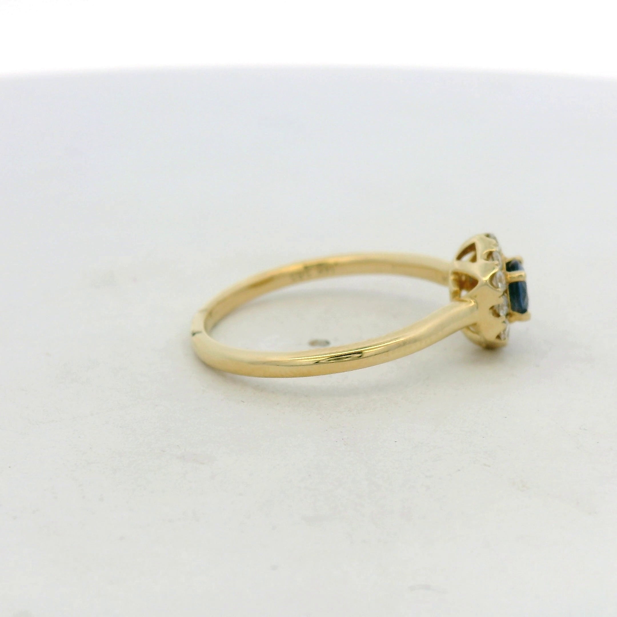 Yellow Gold Royal Blue Sapphire Hexagonal Halo Ring