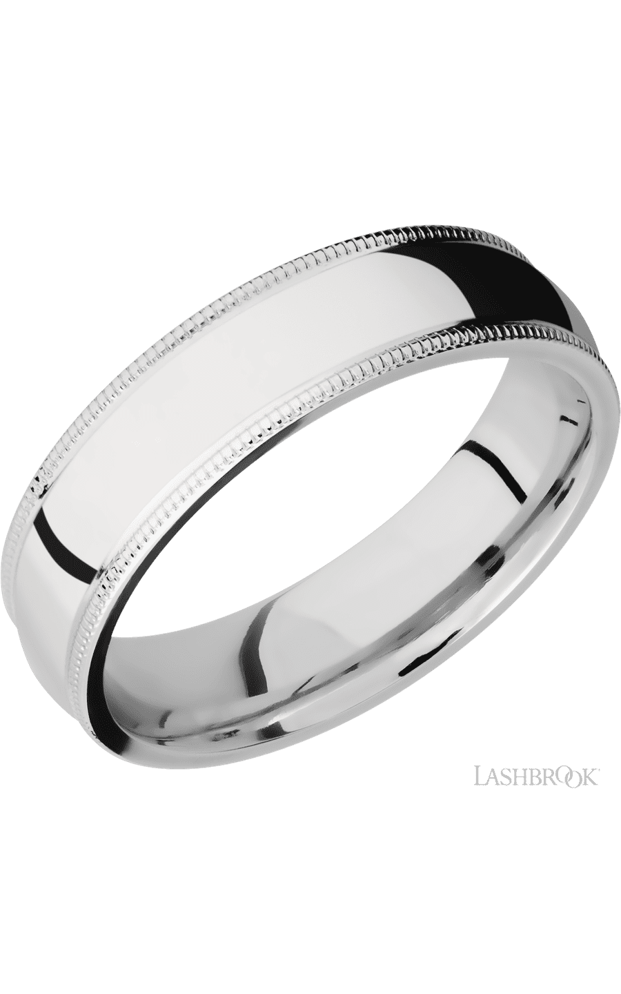 6 mm wide Domed Milgrain Edges 14K White Gold band.
