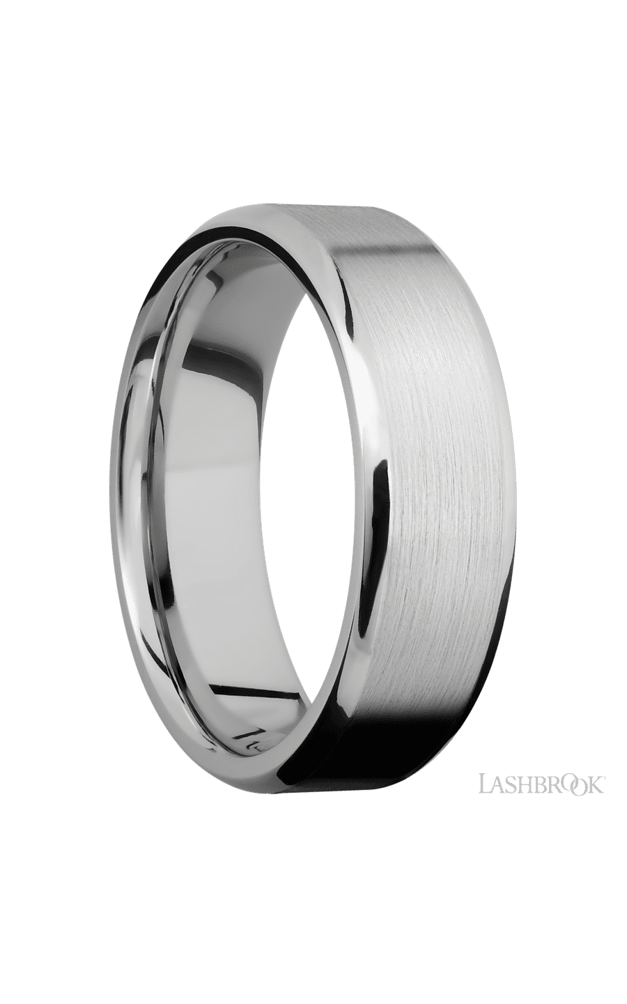 7 mm wide Beveled 14K White Gold band.