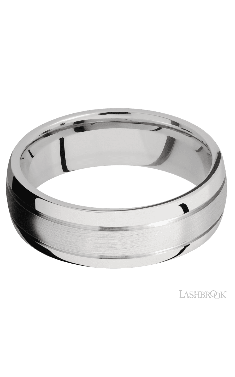 7 mm wide Domed with two accent grooves 14K White Gold band.