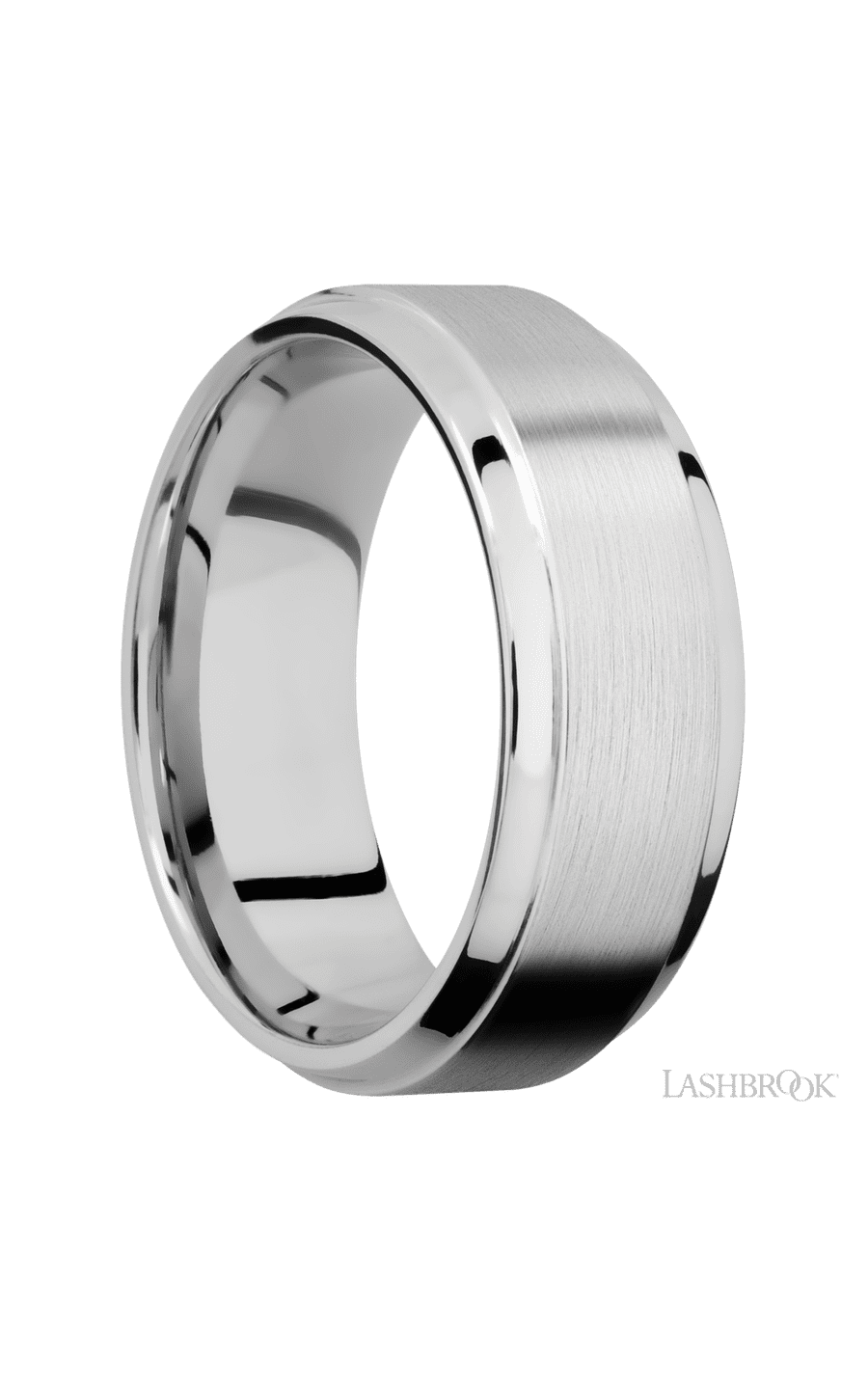 8 mm wide Stepped Bevel 14K White Gold band.