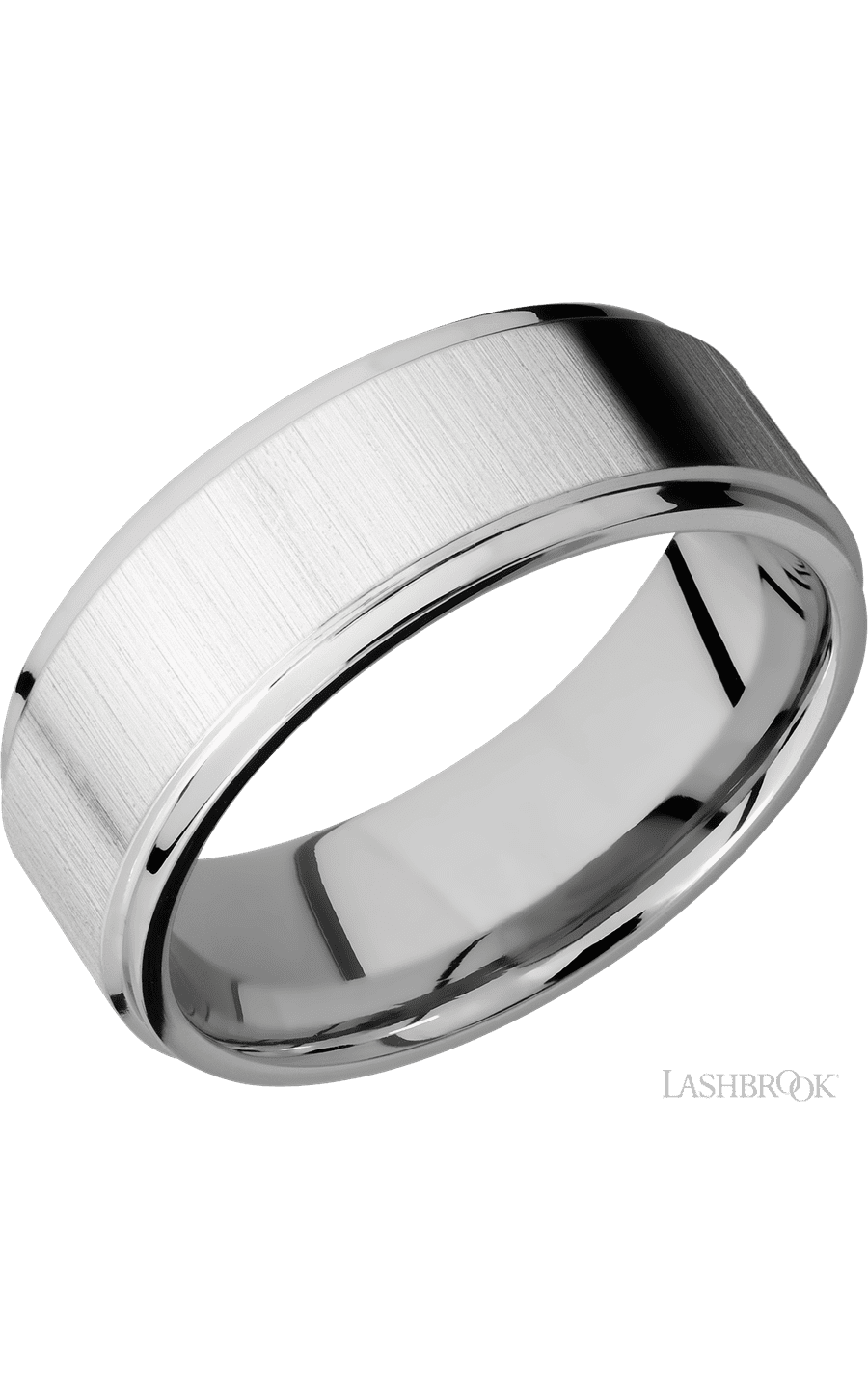 8 mm wide Flat Grooved Edges 14K White Gold band.