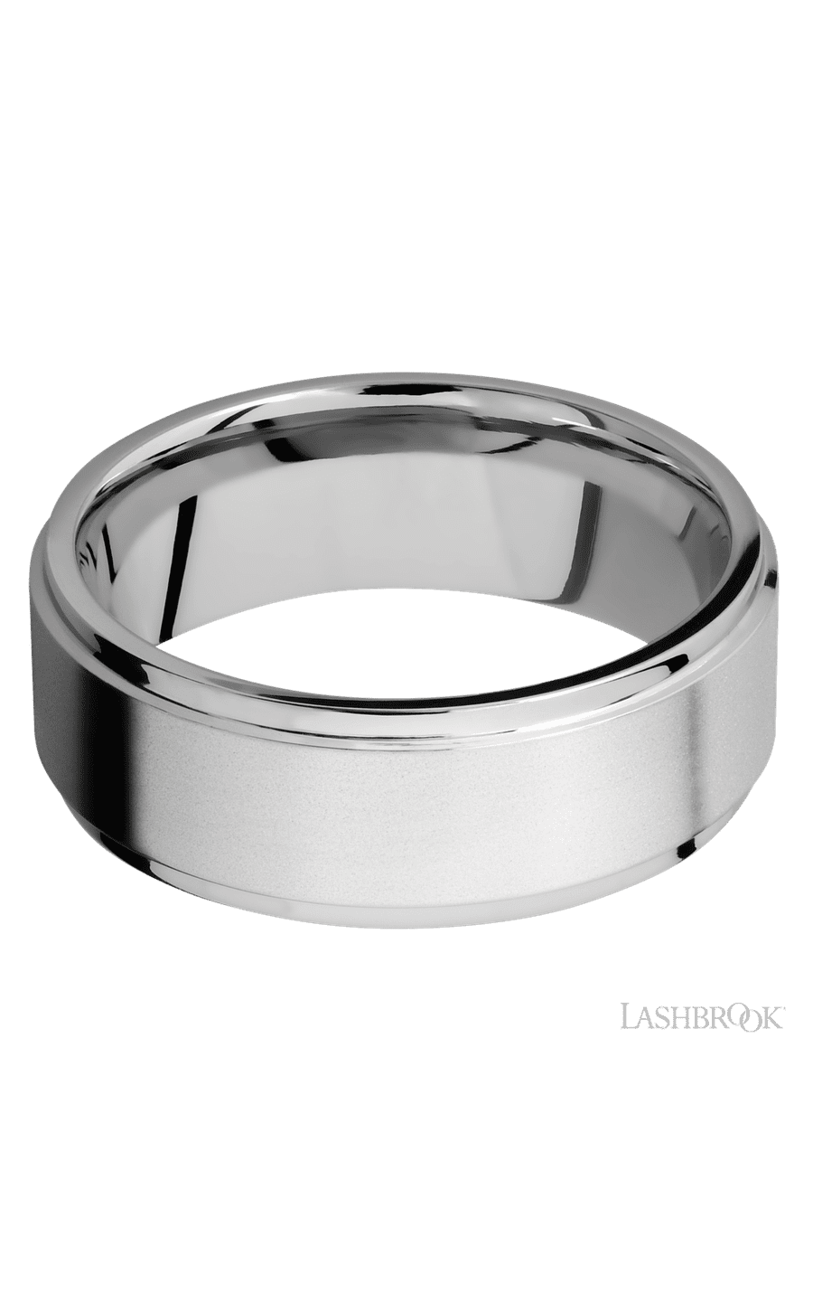 8 mm wide Flat Grooved Edges 14K White Gold band.