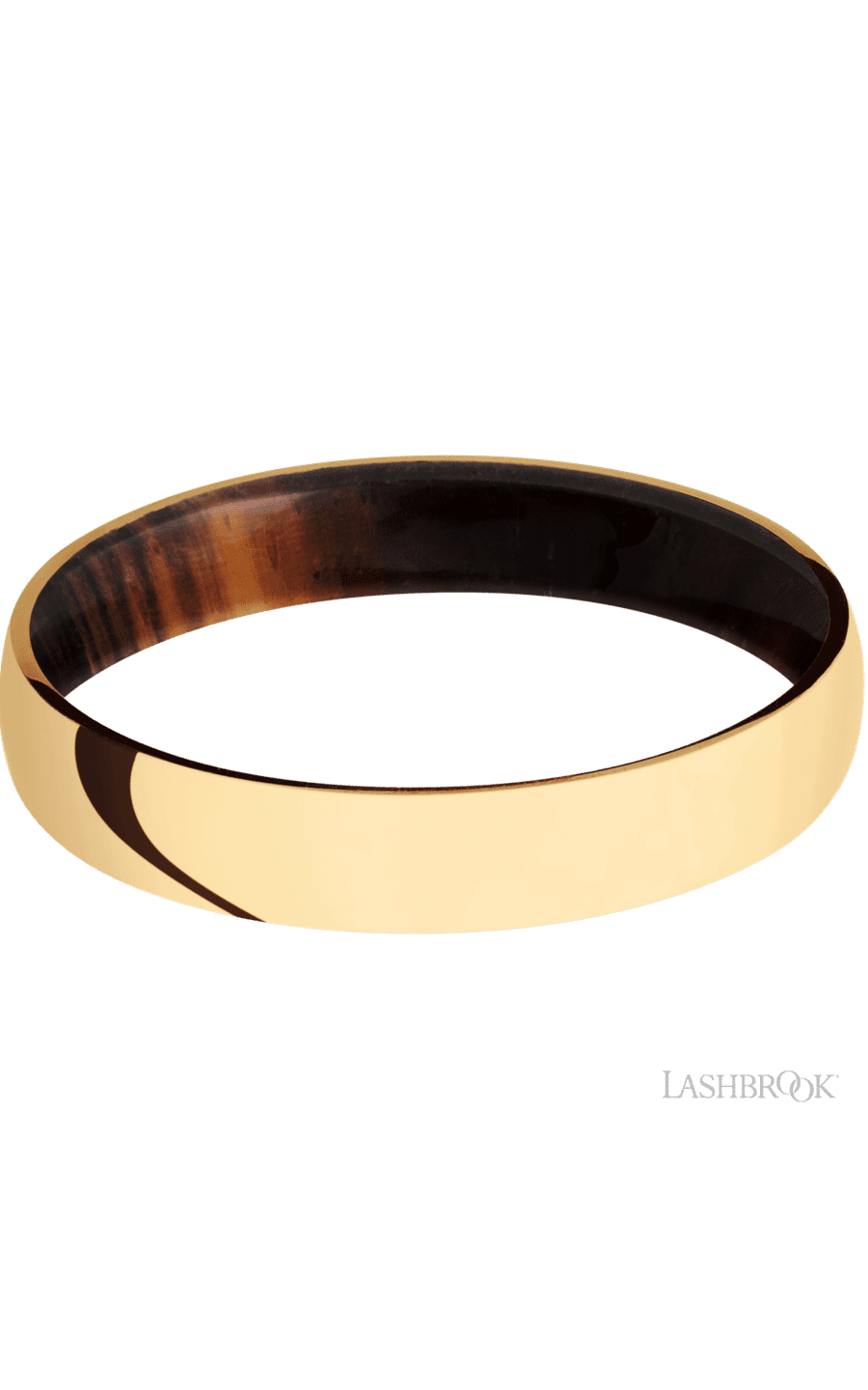 4 mm wide Domed 14K Yellow Gold band featuring a Cocobolo sleeve.