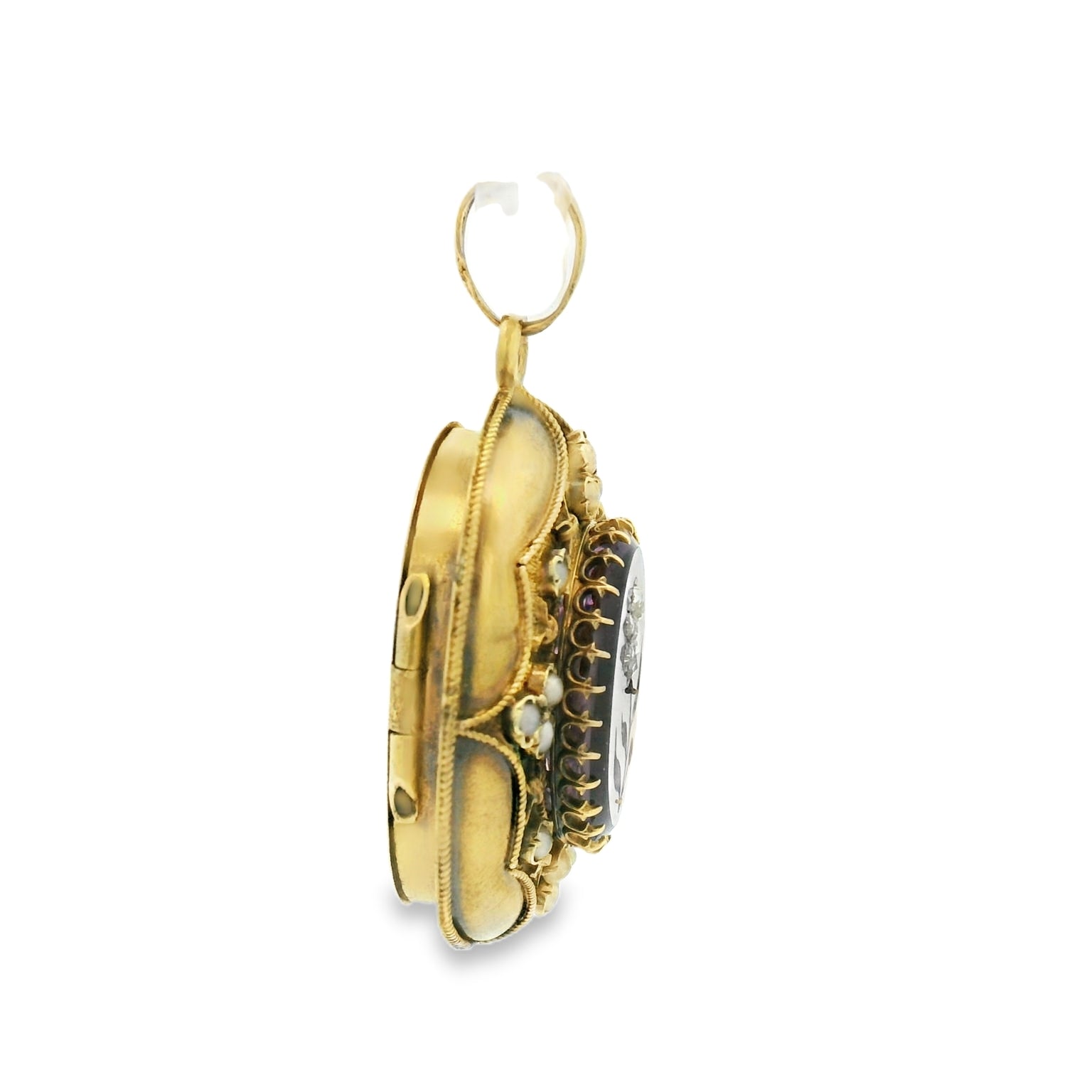 Vintage 14K Yellow Gold Locket Pendant With One Oval Amethyst and Pearls