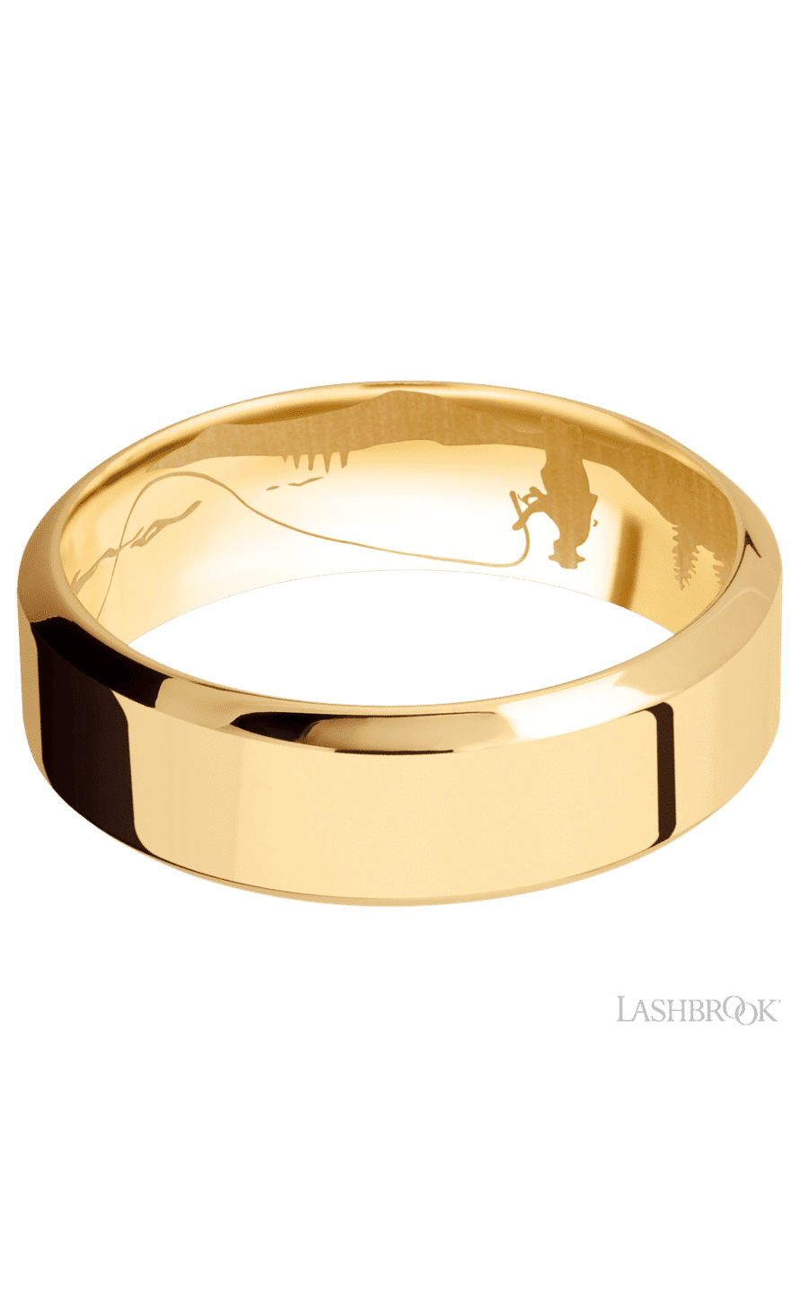 7 mm wide High Bevel 14K Yellow Gold band.