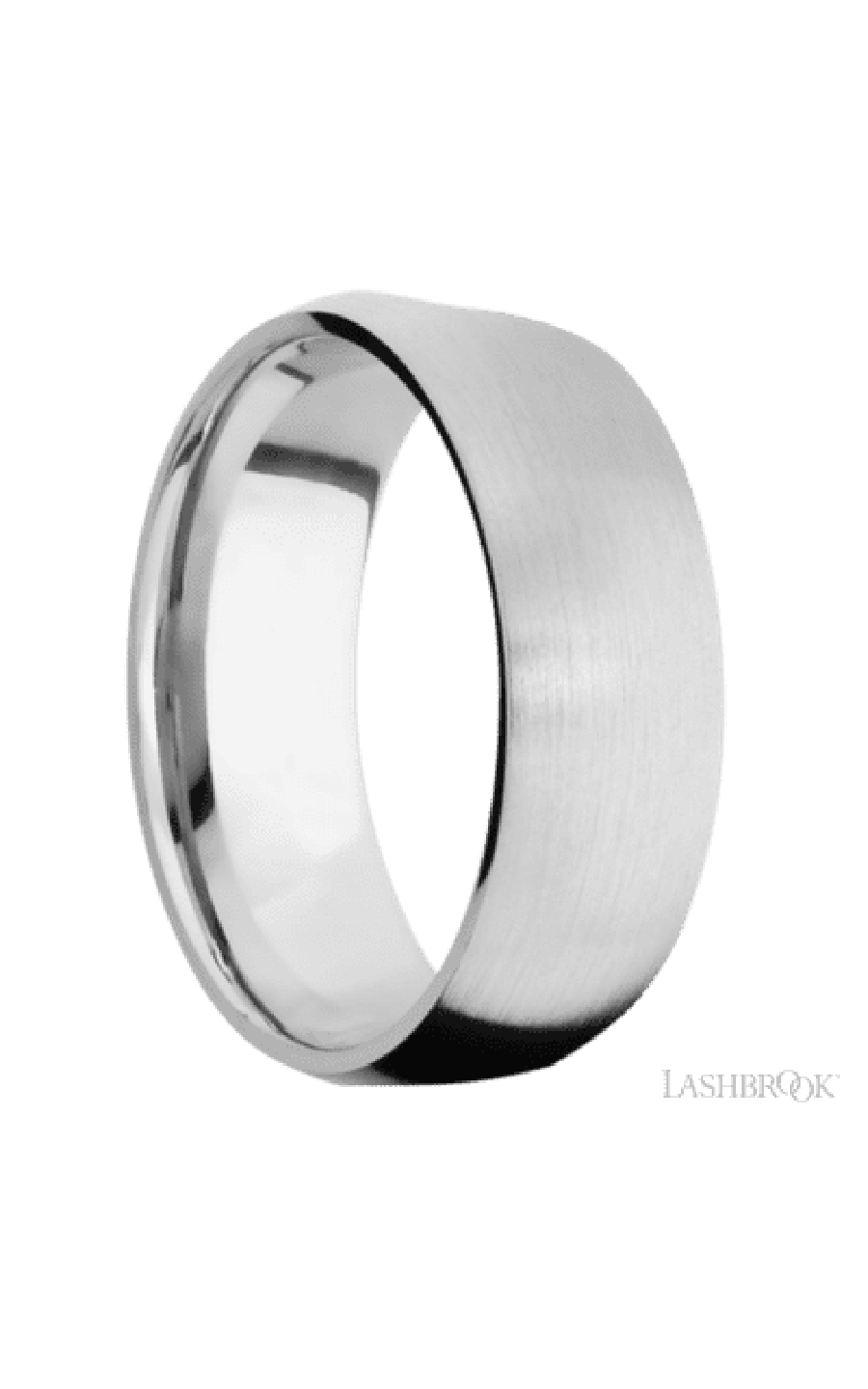 8 mm wide/Domed/14K White Gold band with  two 1 mm Sidebraid inlays of 14K White Gold and featuring a 3 Row Eternity arrangement of .015 carat Round Diamond stones in a Bead Channel setting