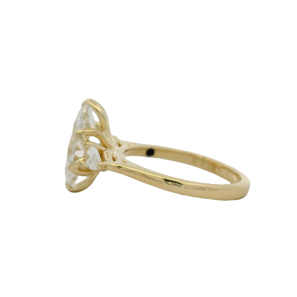 14KT Yellow Gold Marquise and Pear Three Stone Engagement Ring with Tulip Setting