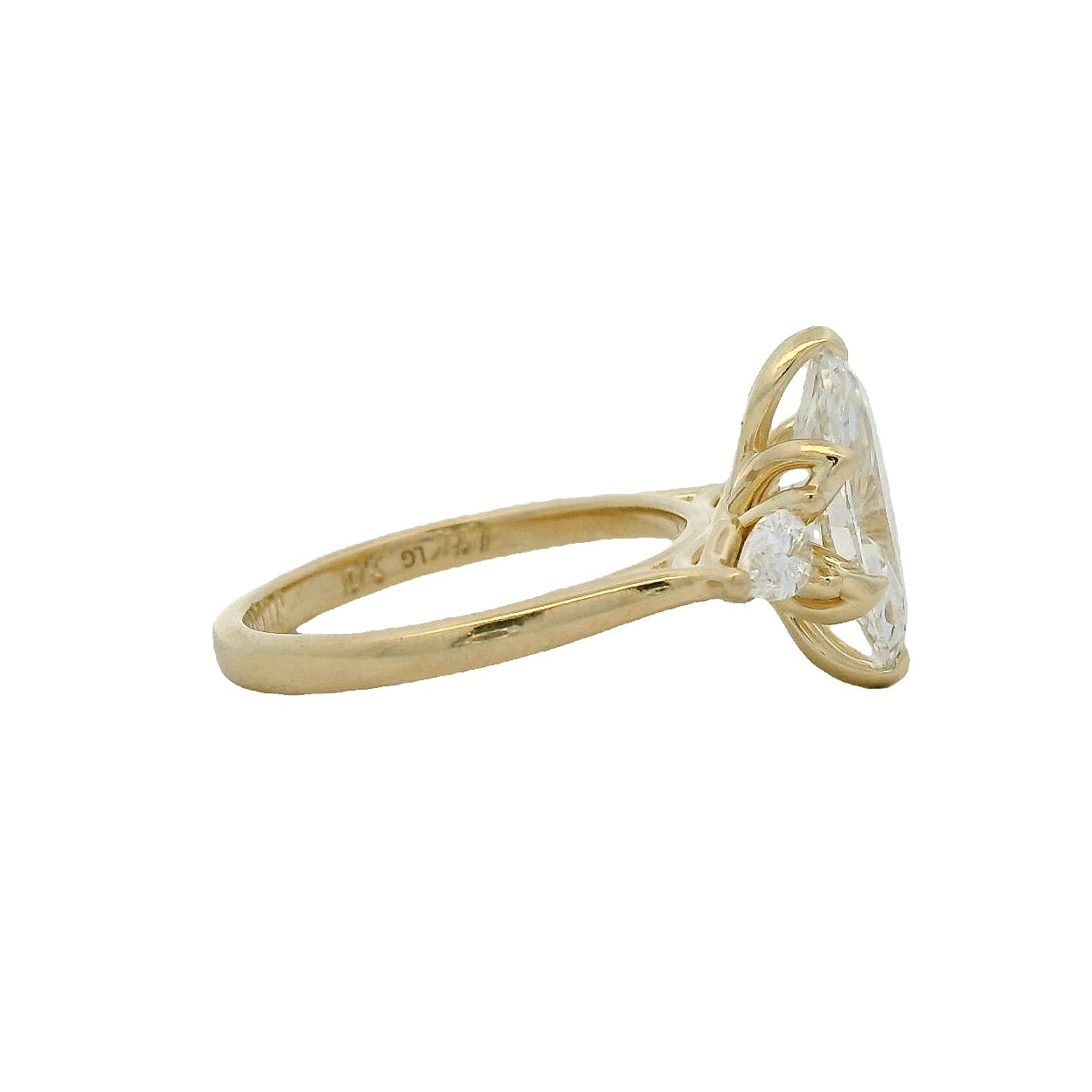 14KT Yellow Gold Marquise and Pear Three Stone Engagement Ring with Tulip Setting