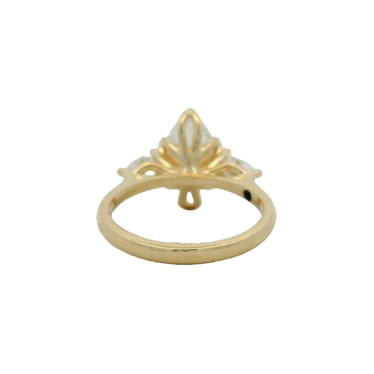 14KT Yellow Gold Marquise and Pear Three Stone Engagement Ring with Tulip Setting