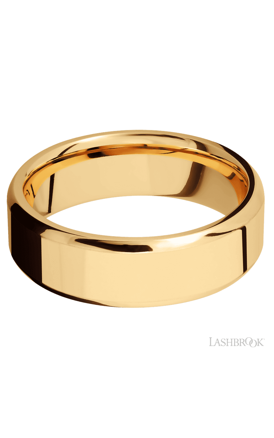 7 mm wide Beveled 14K Yellow Gold band.